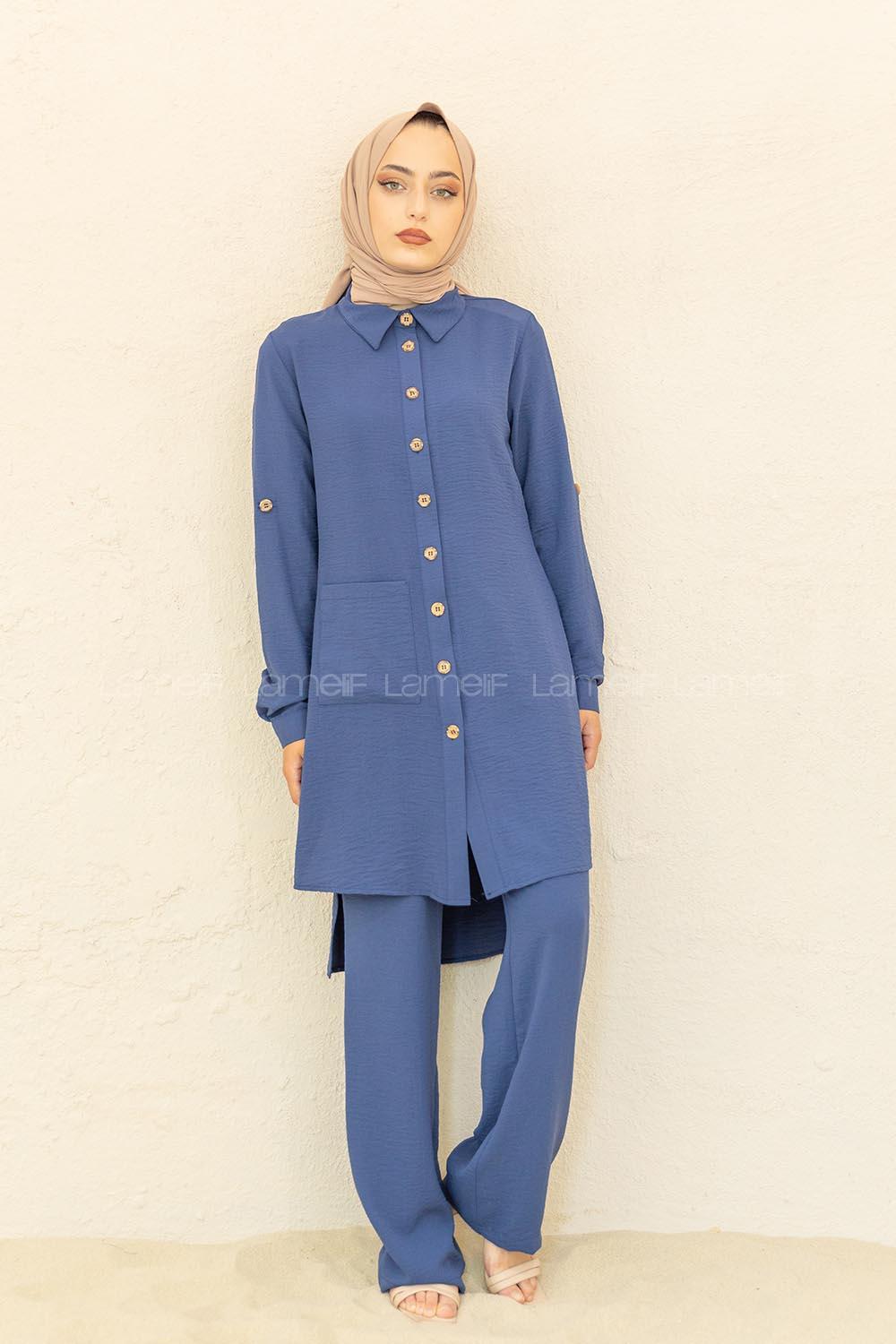 Modalamelif Önü Düğmeli İkili Ayrobin Takım İndigo