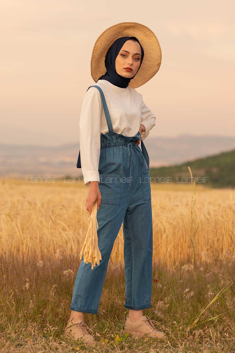 Modalamelif Beli Lastikli Kot Slopet Açık Mavi