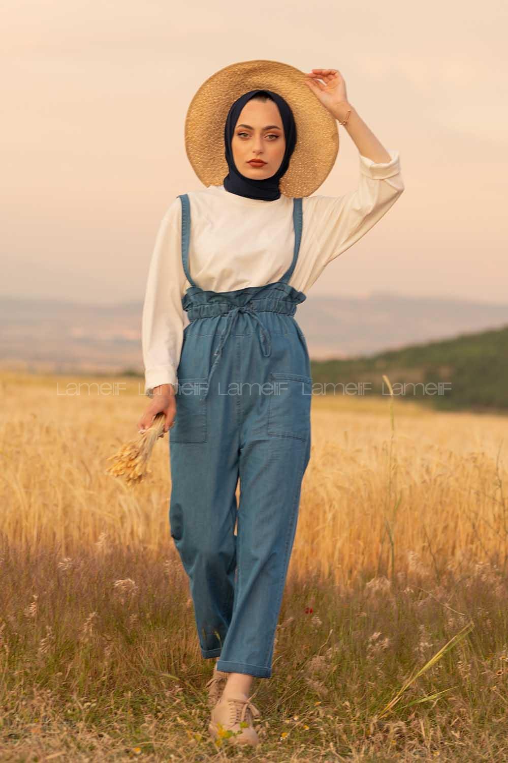 Modalamelif Beli Lastikli Kot Slopet Açık Mavi