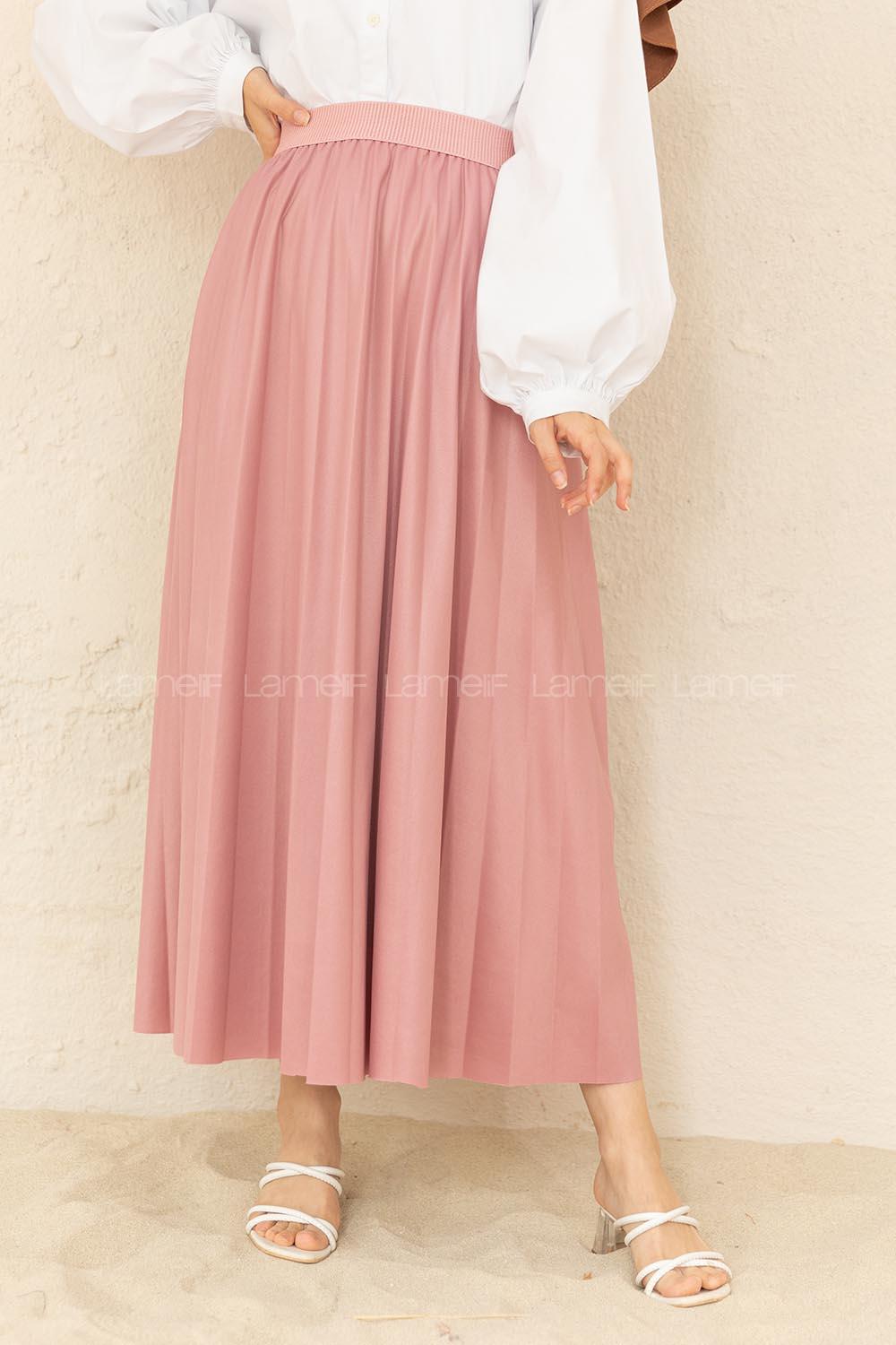 Modalamelif Deri Görünümlü Laklı Etek Pudra