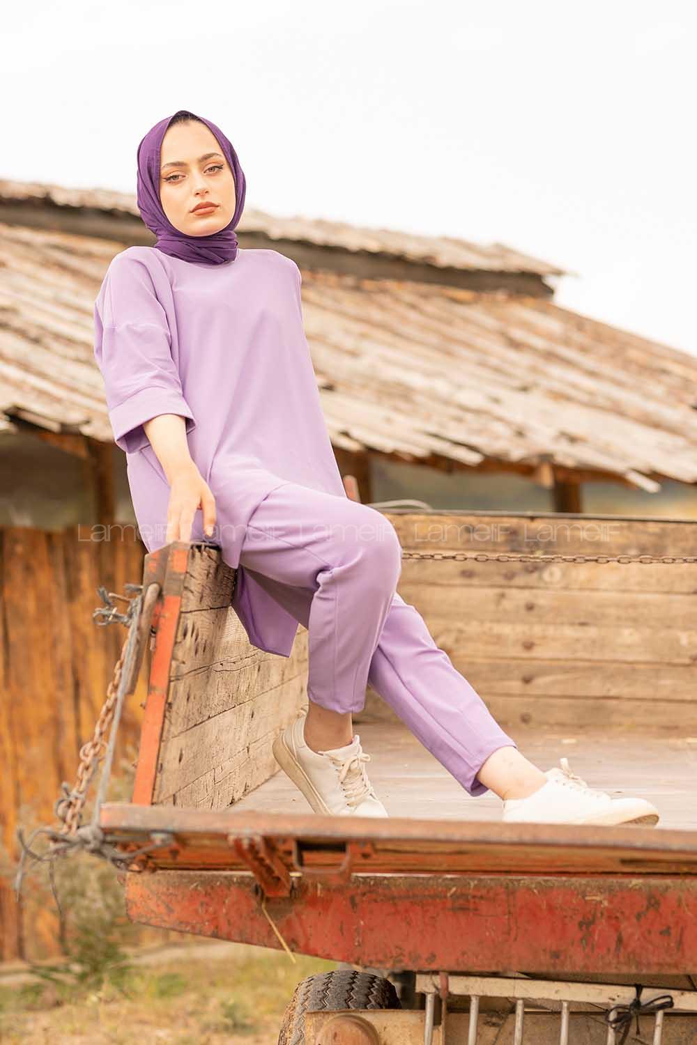 Modalamelif Düşük Kol İkili Takım Lila