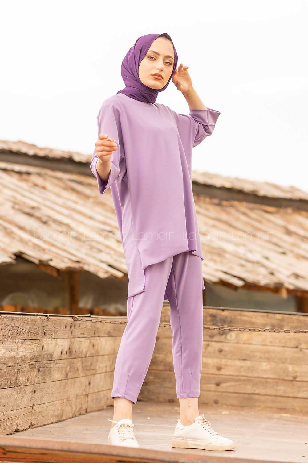 Modalamelif Düşük Kol İkili Takım Lila