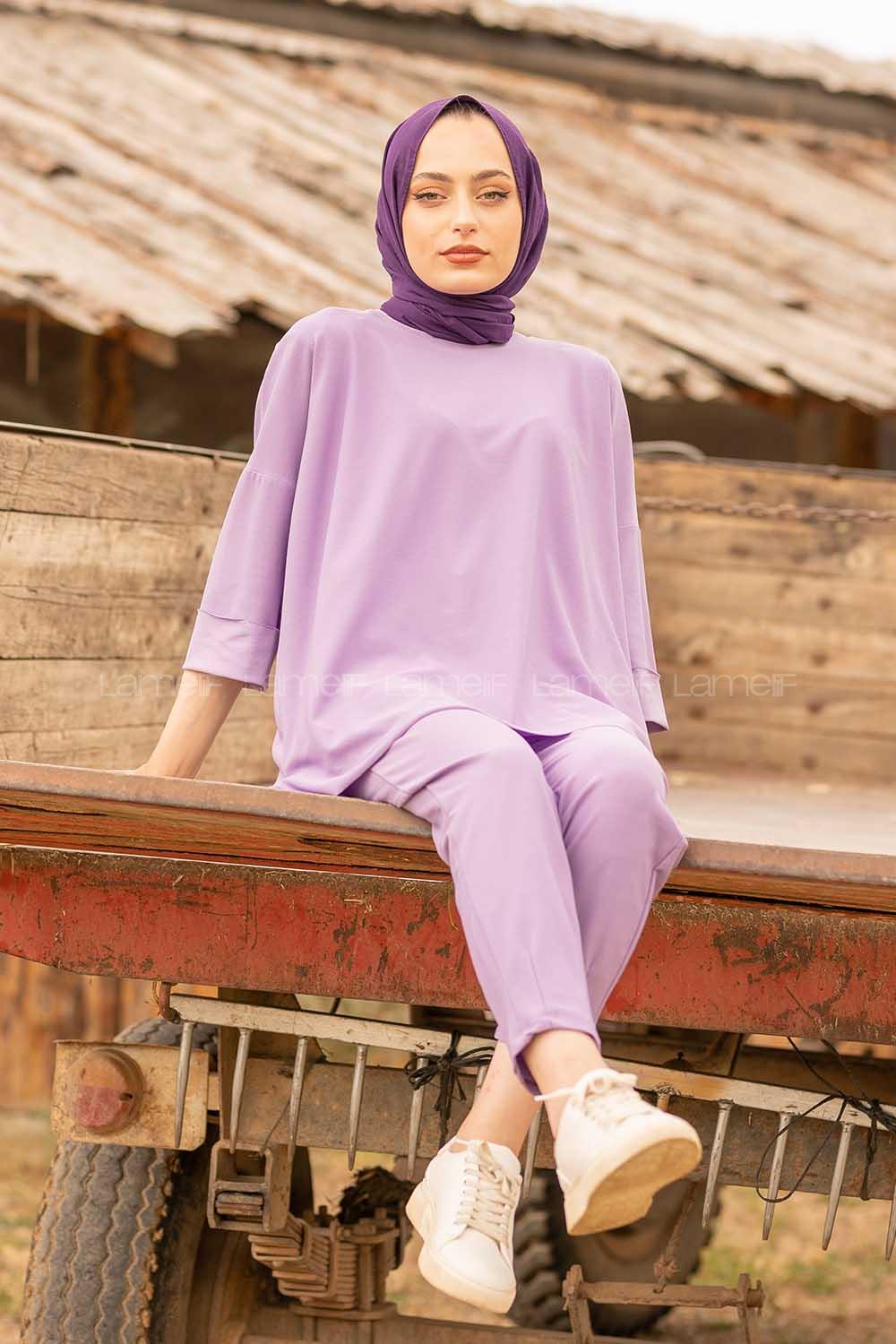 Modalamelif Düşük Kol İkili Takım Lila
