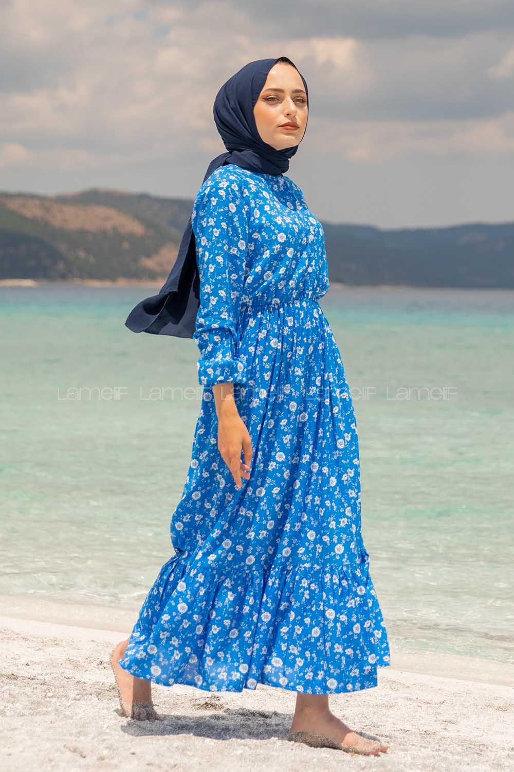 Modalamelif Papatya Desen Elbise Mavi