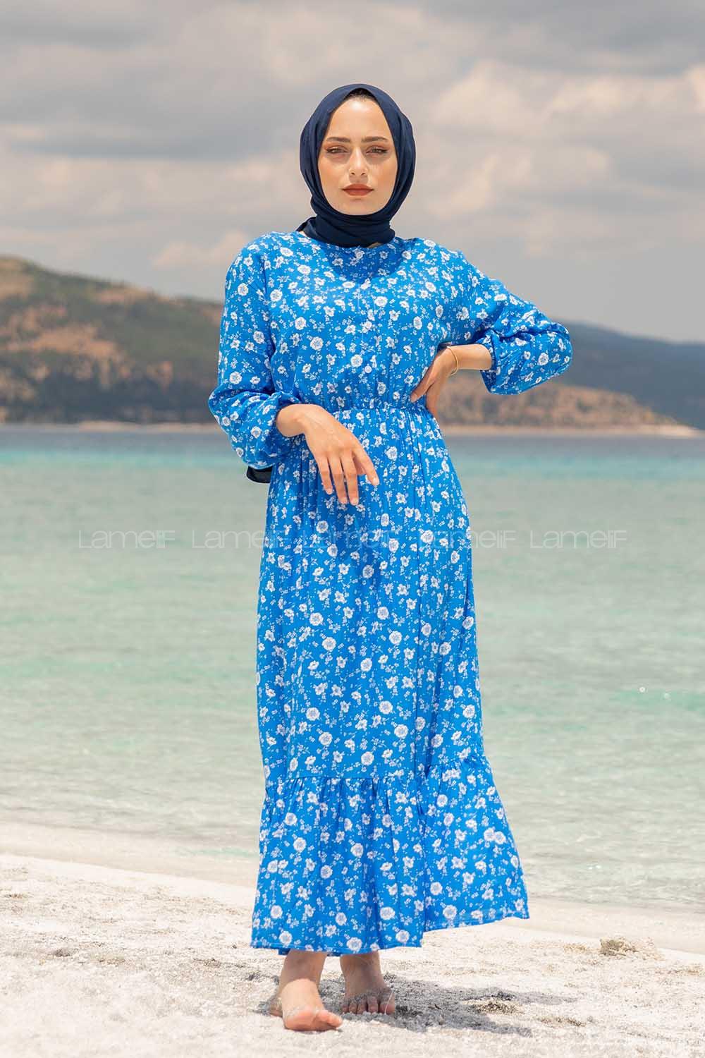 Modalamelif Papatya Desen Elbise Mavi