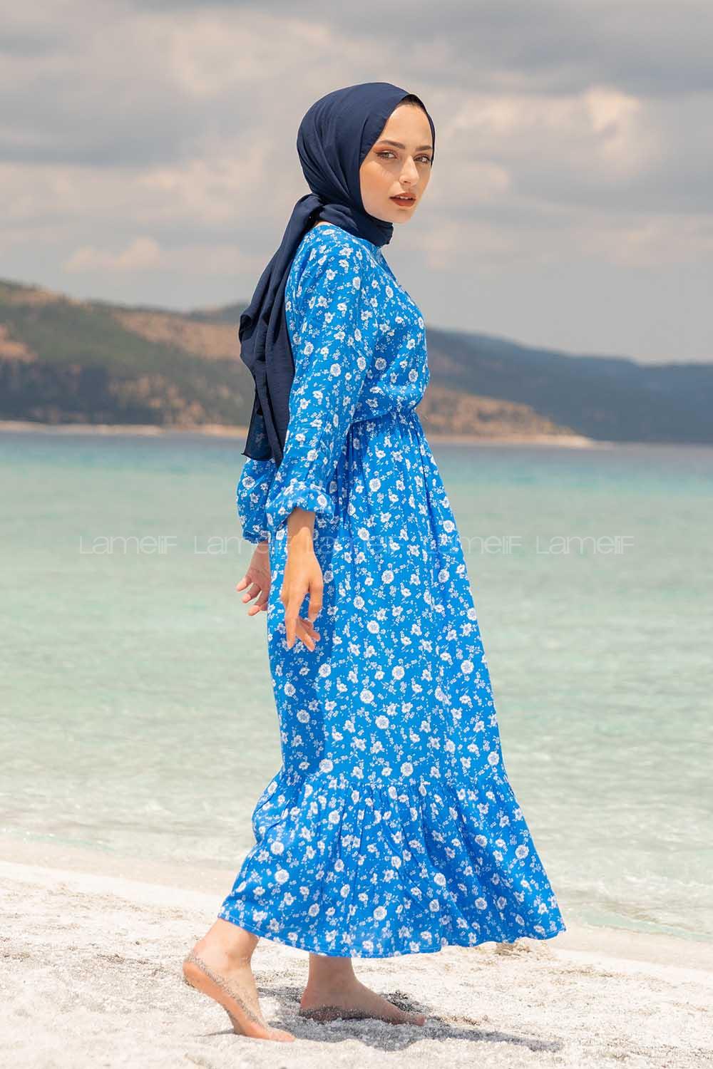 Modalamelif Papatya Desen Elbise Mavi