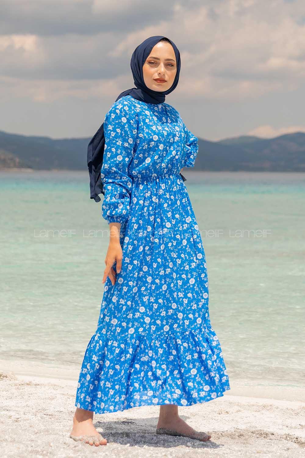 Modalamelif Papatya Desen Elbise Mavi