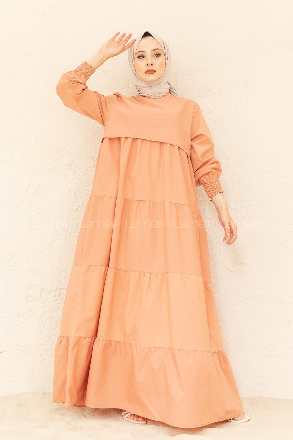 Modalamelif Kol Lastikli Katlı Elbise Gül