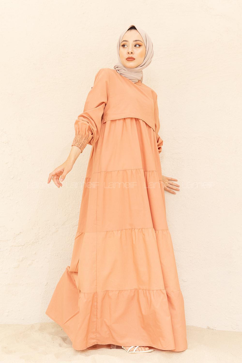 Modalamelif Kol Lastikli Katlı Elbise Gül