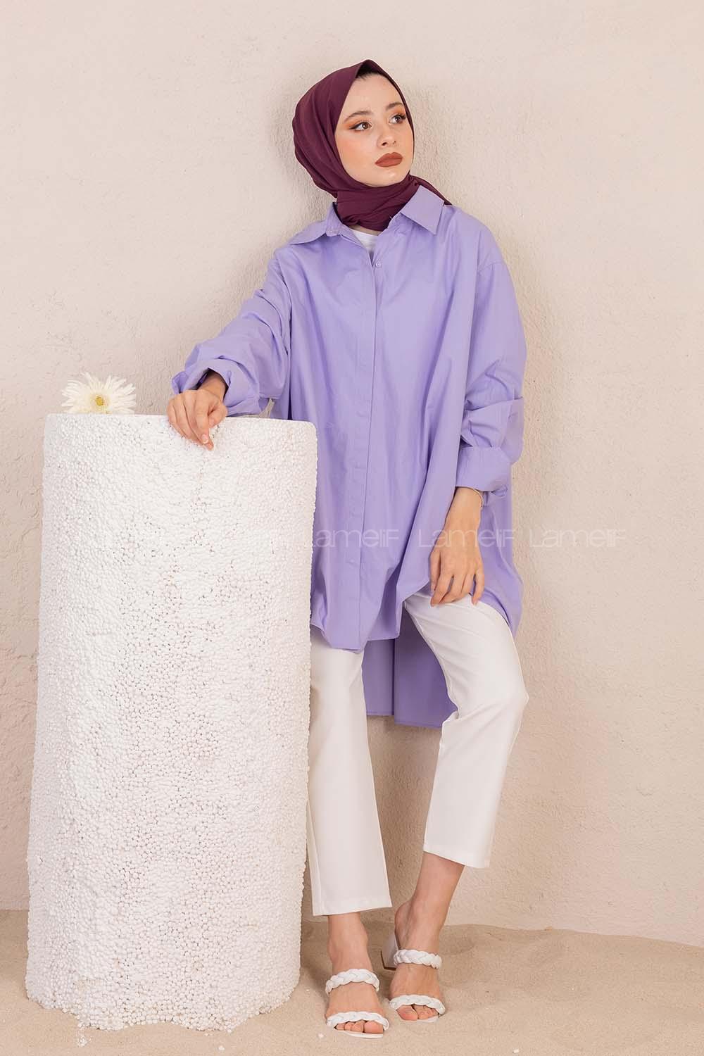 Modalamelif Gizli Düğmeli Gömlek Lila