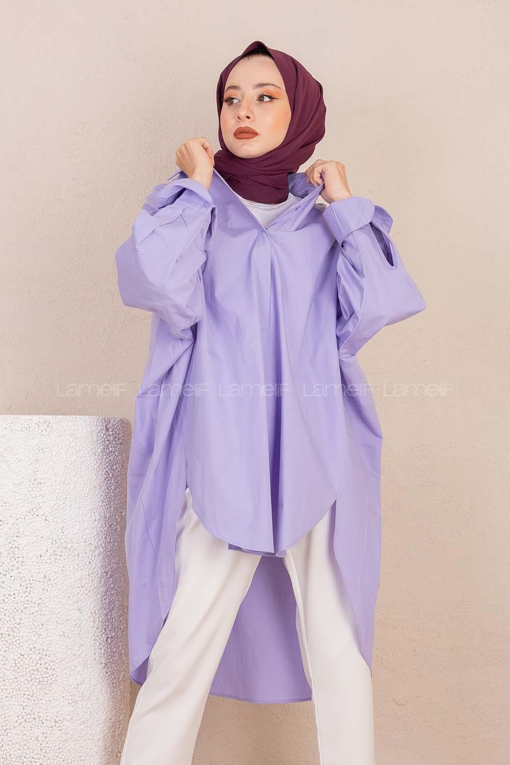 Modalamelif Gizli Düğmeli Gömlek Lila
