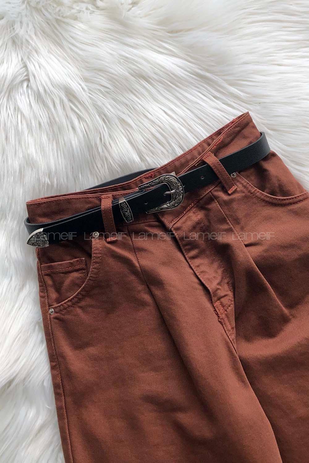 Modalamelif Retro Oyma Gümüş Tokalı Kemer Siyah