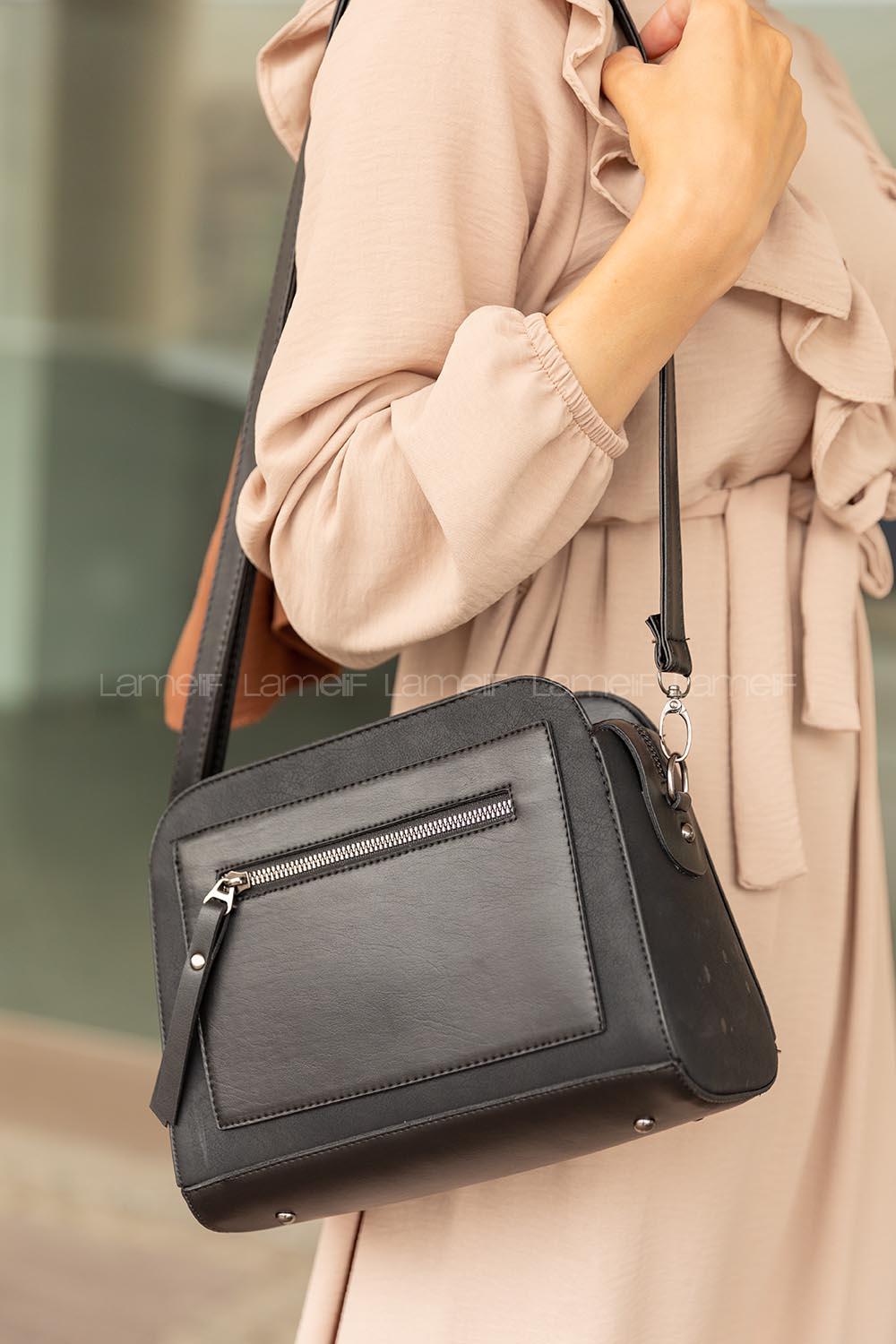 Modalamelif Deri Gönümlü Çapraz Çanta Siyah