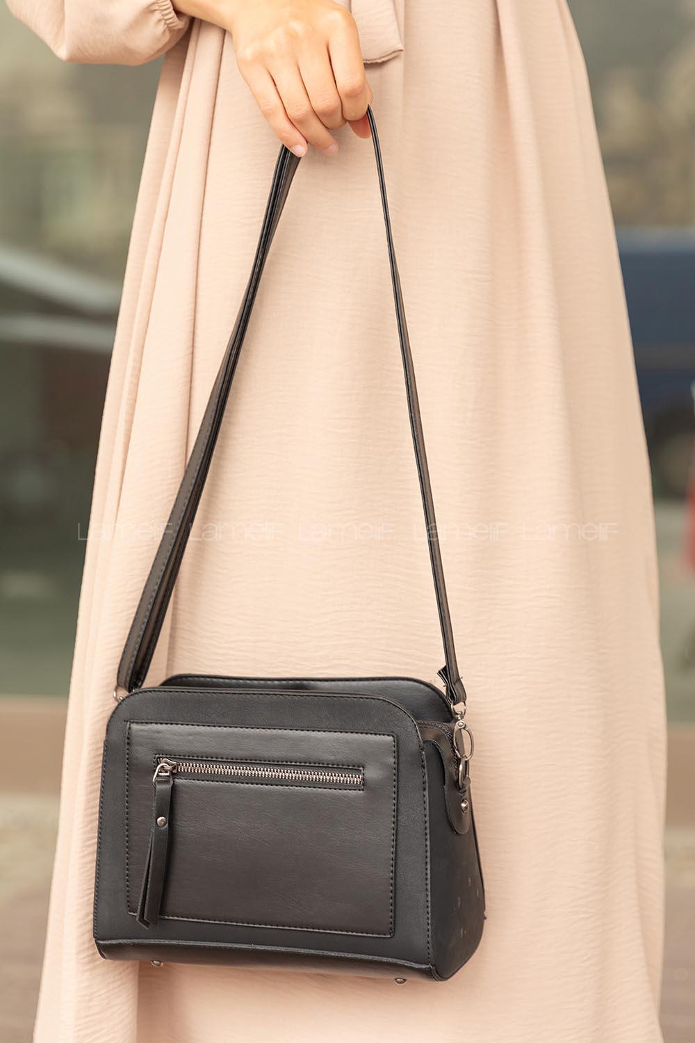 Modalamelif Deri Gönümlü Çapraz Çanta Siyah