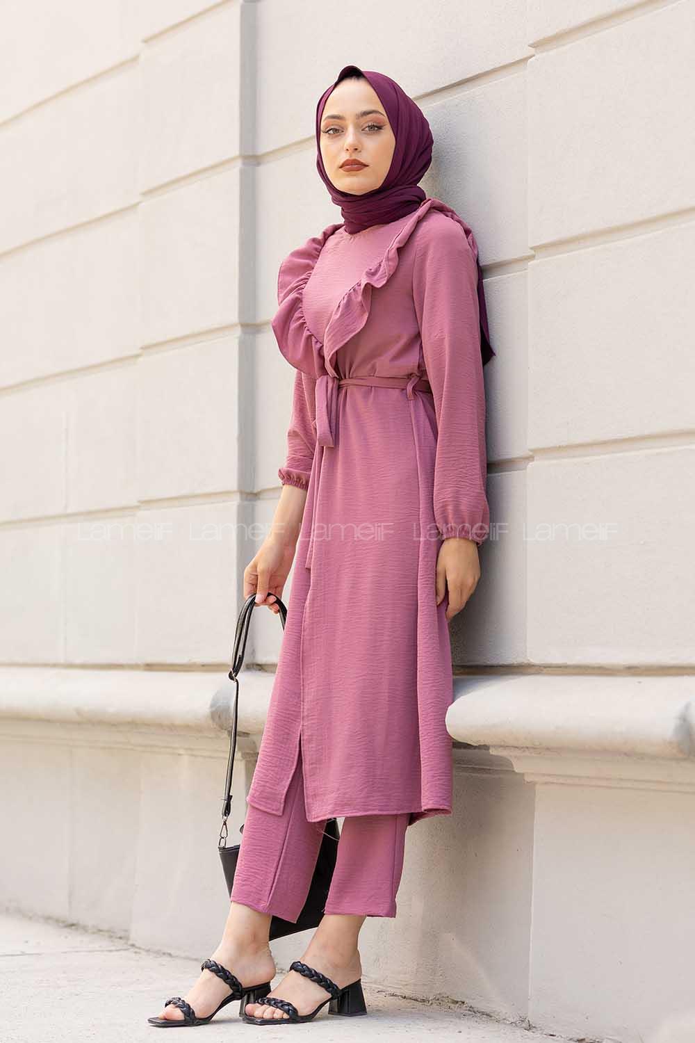 Modalamelif Önü Fırfırlı İkili Takım Açık Mor