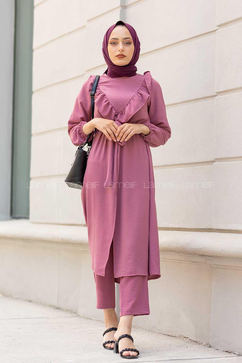 Modalamelif Önü Fırfırlı İkili Takım Açık Mor