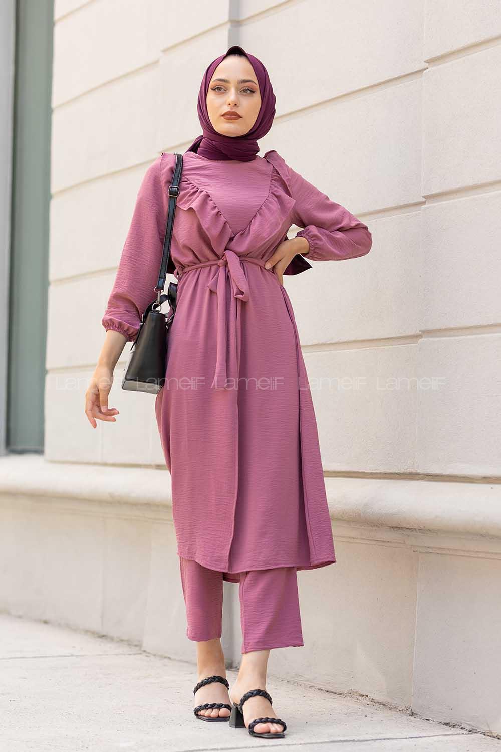 Modalamelif Önü Fırfırlı İkili Takım Açık Mor