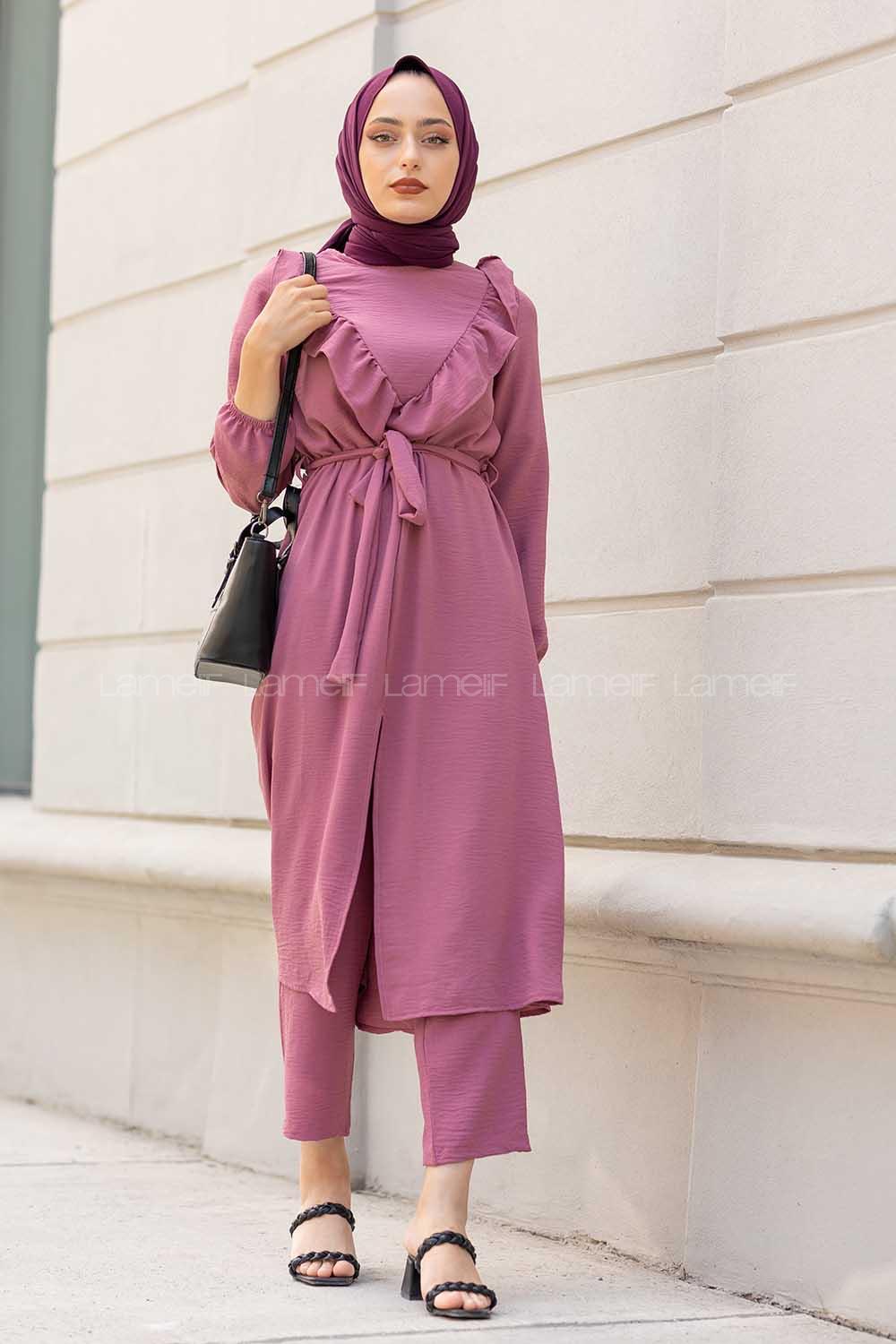 Modalamelif Önü Fırfırlı İkili Takım Açık Mor