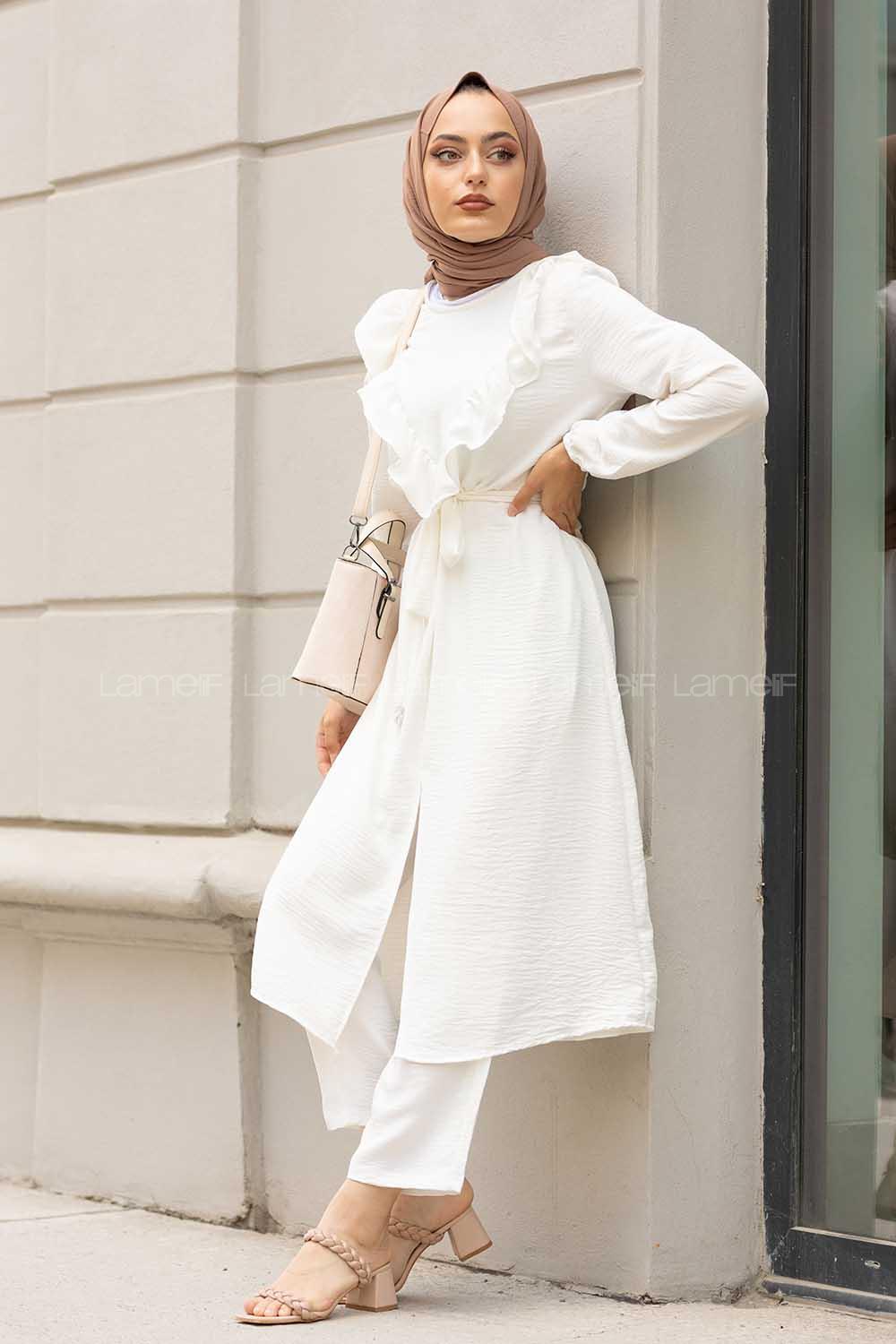 Modalamelif Önü Fırfırlı İkili Takım Beyaz