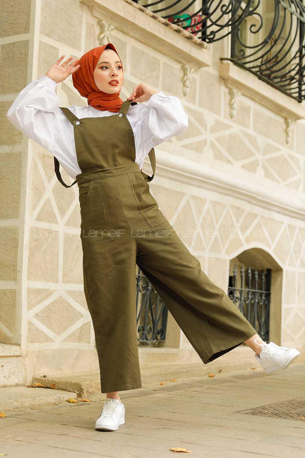 Modalamelif Bahçıvan Bol Paça Yan Cepli Tulum Haki