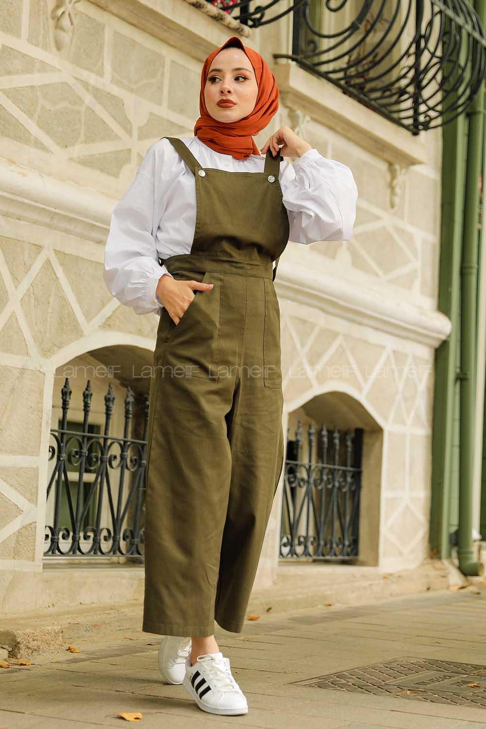 Modalamelif Bahçıvan Bol Paça Yan Cepli Tulum Haki