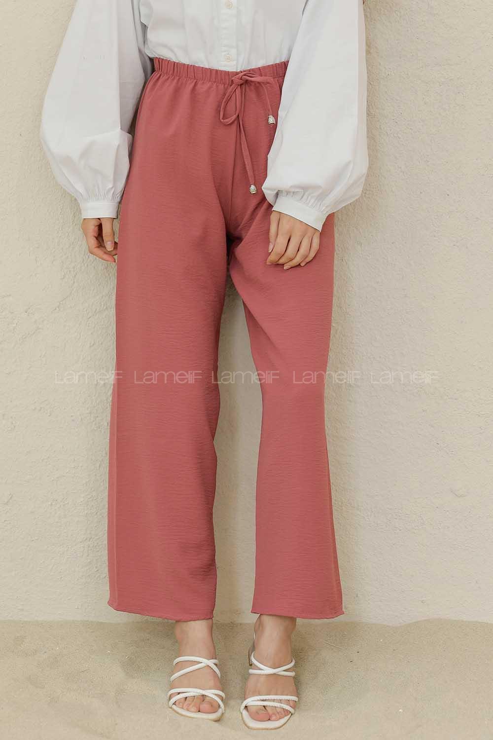 Modalamelif Bel Lastikli Ayrobin Pantolon Gül