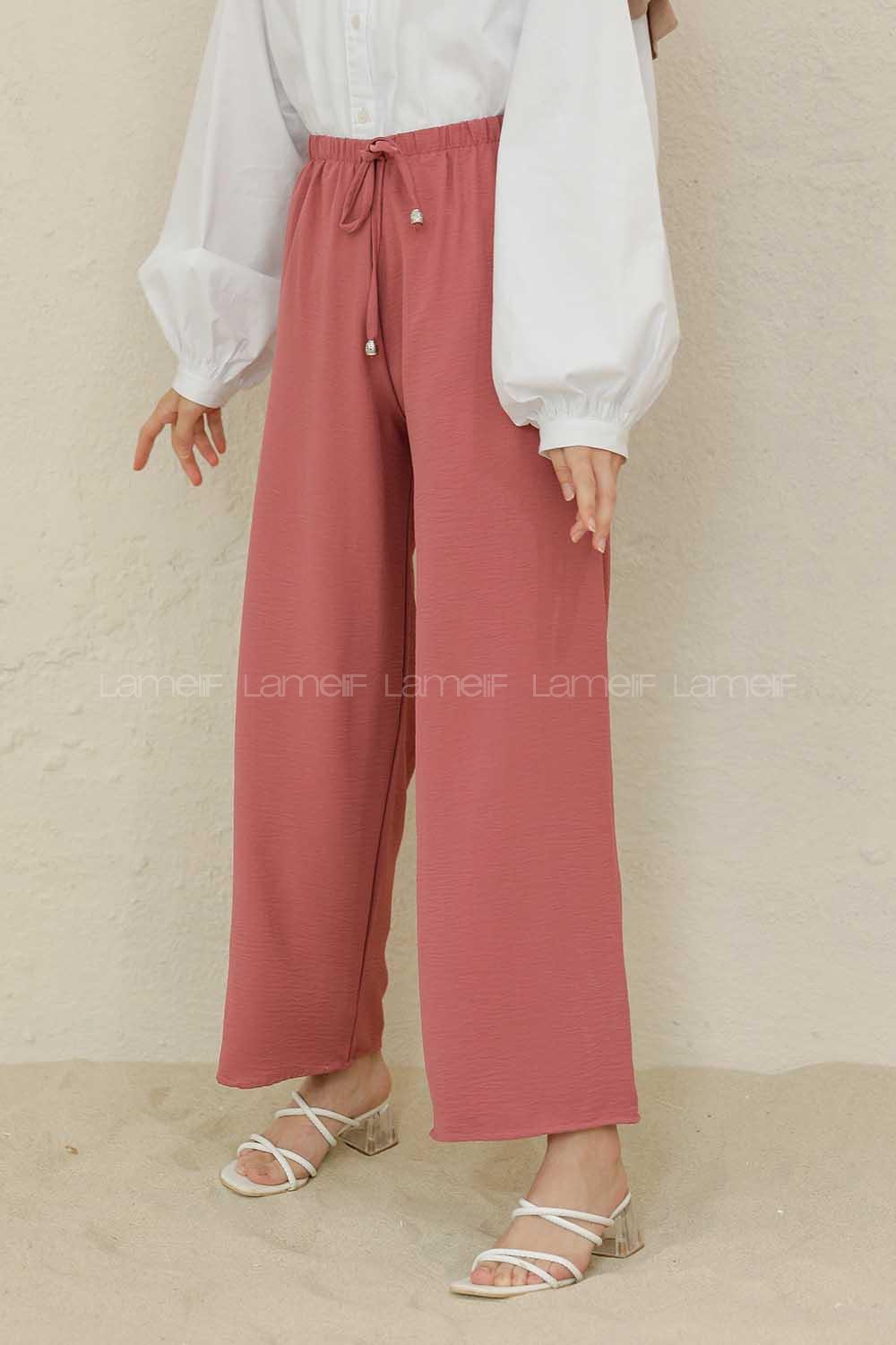 Modalamelif Bel Lastikli Ayrobin Pantolon Gül