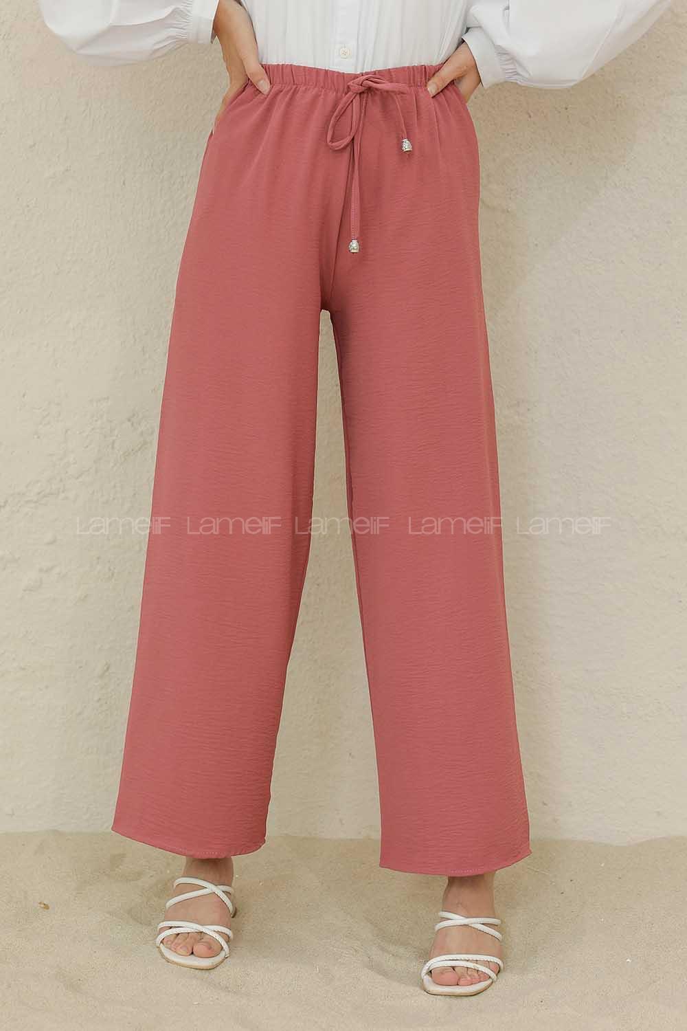 Modalamelif Bel Lastikli Ayrobin Pantolon Gül