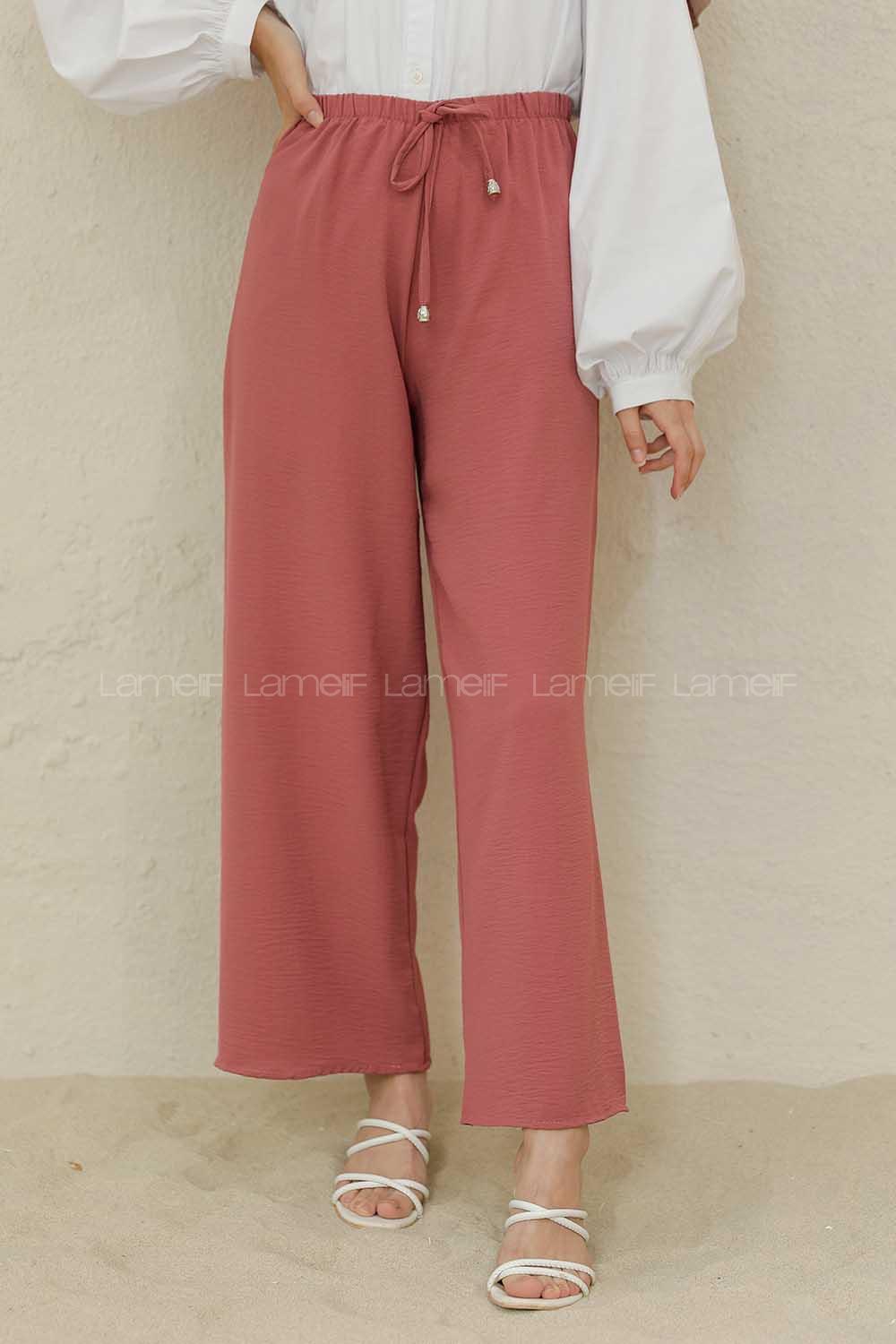 Modalamelif Bel Lastikli Ayrobin Pantolon Gül