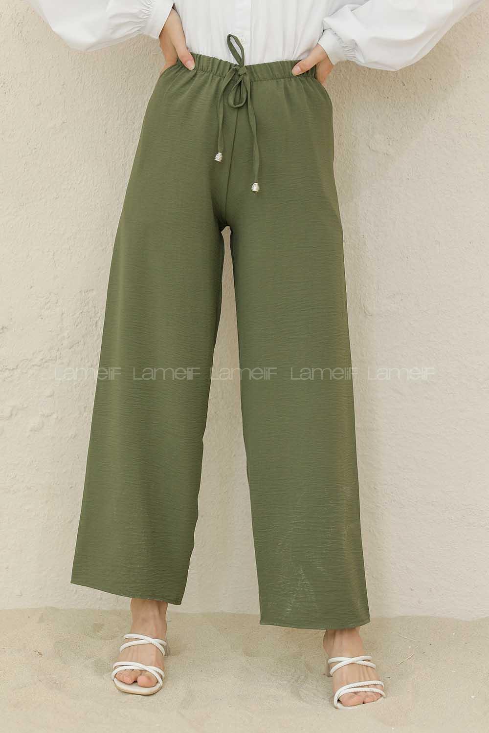 Modalamelif Bel Lastikli Ayrobin Pantolon Haki