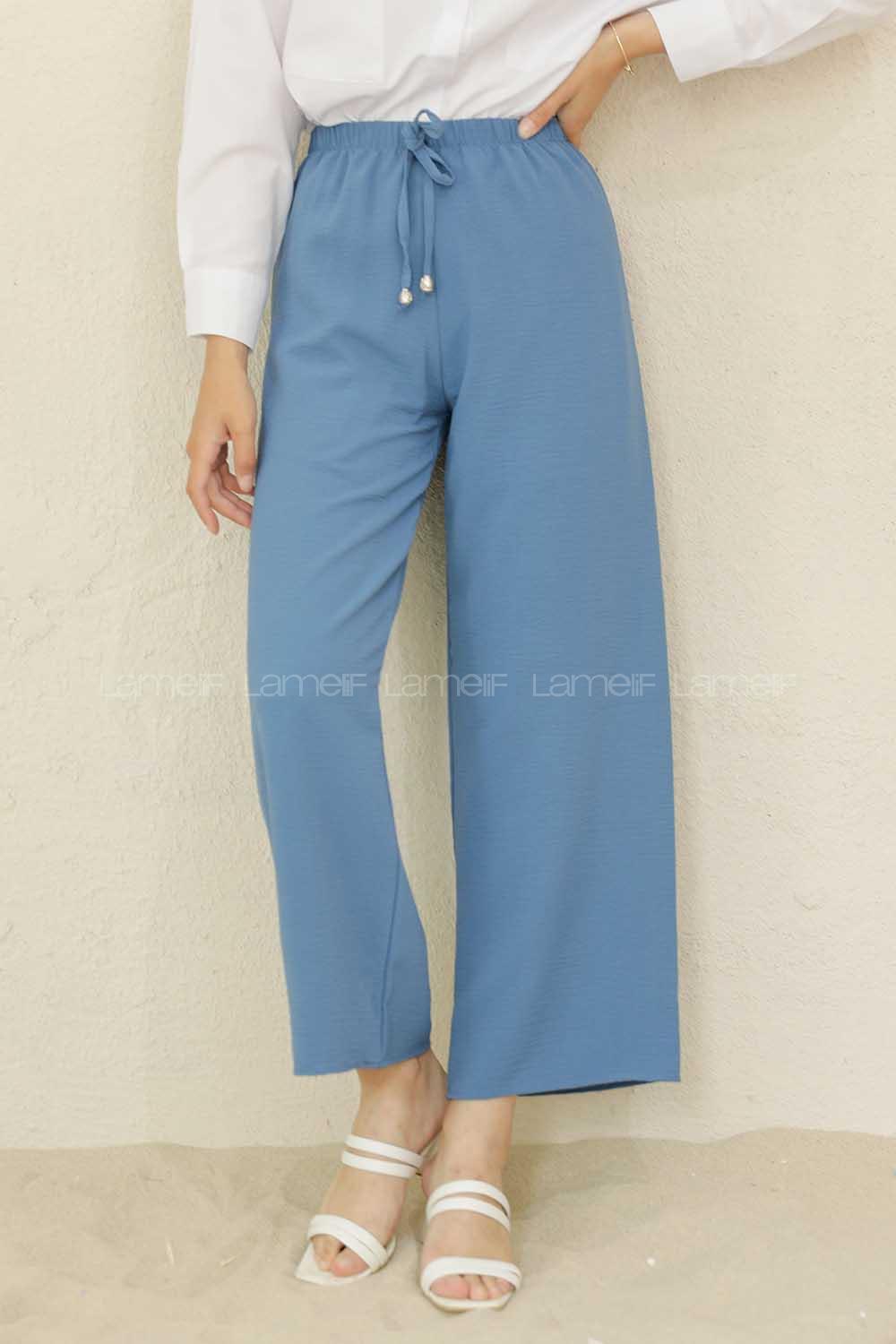 Modalamelif Bel Lastikli Ayrobin Pantolon İndigo