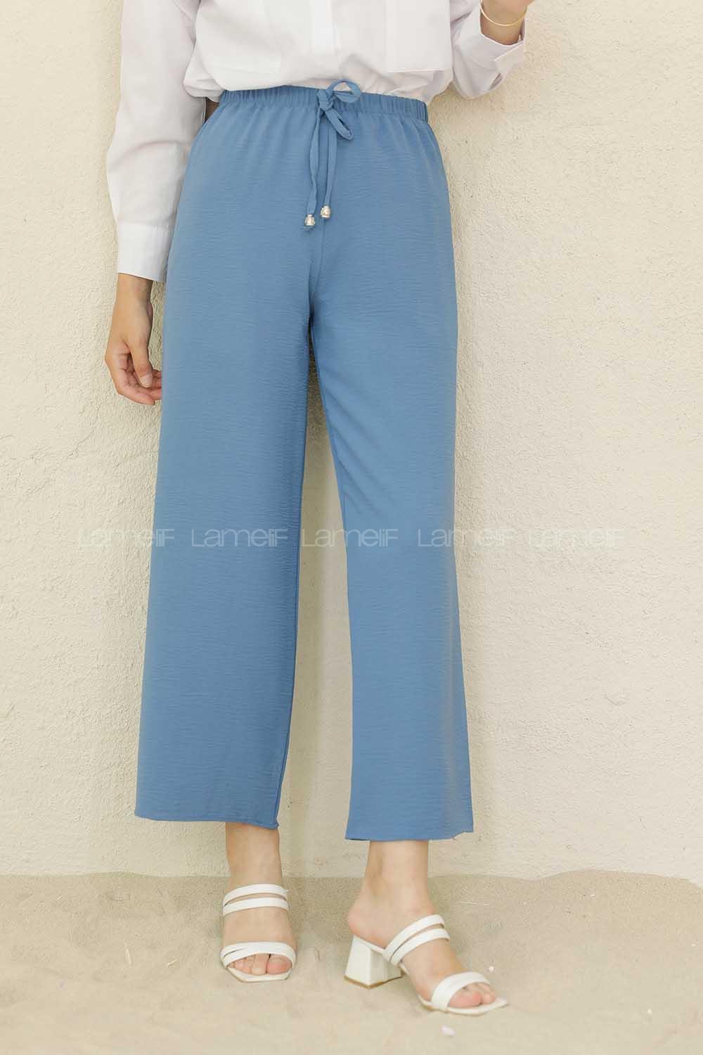 Modalamelif Bel Lastikli Ayrobin Pantolon İndigo