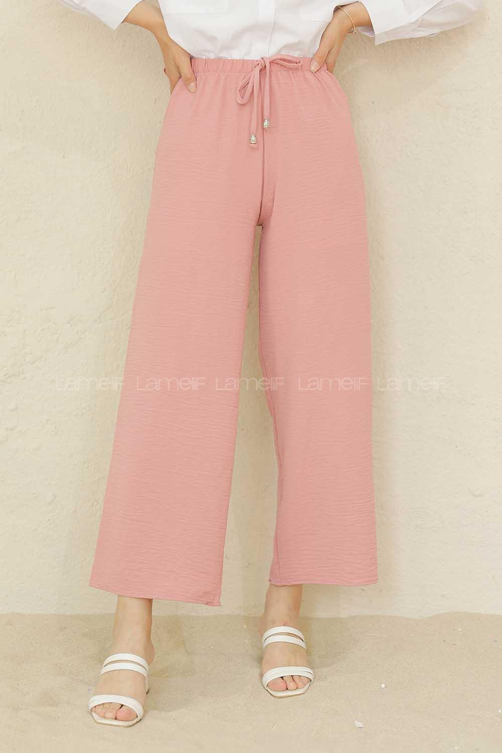 Modalamelif Bel Lastikli Ayrobin Pantolon Pudra