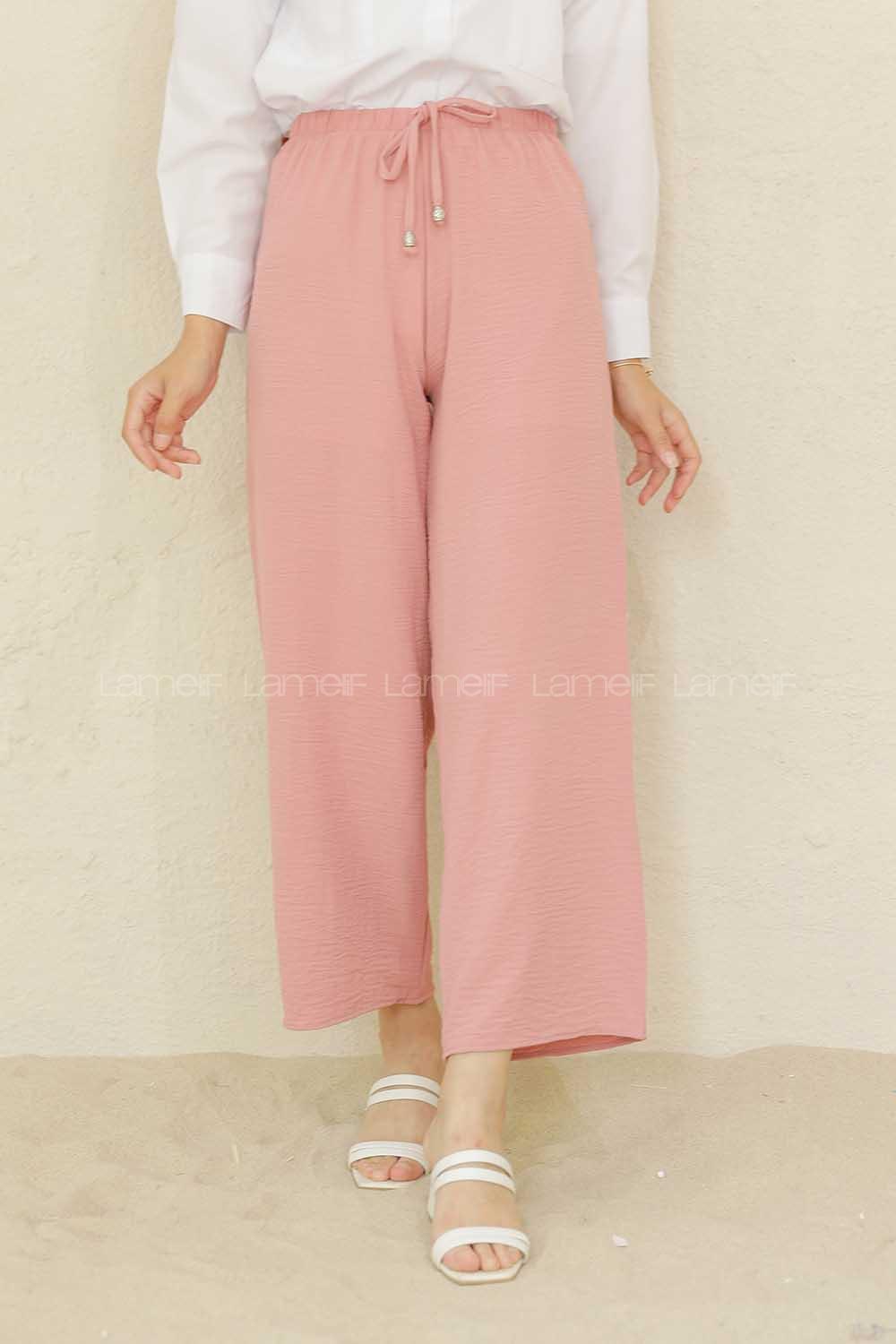 Modalamelif Bel Lastikli Ayrobin Pantolon Pudra
