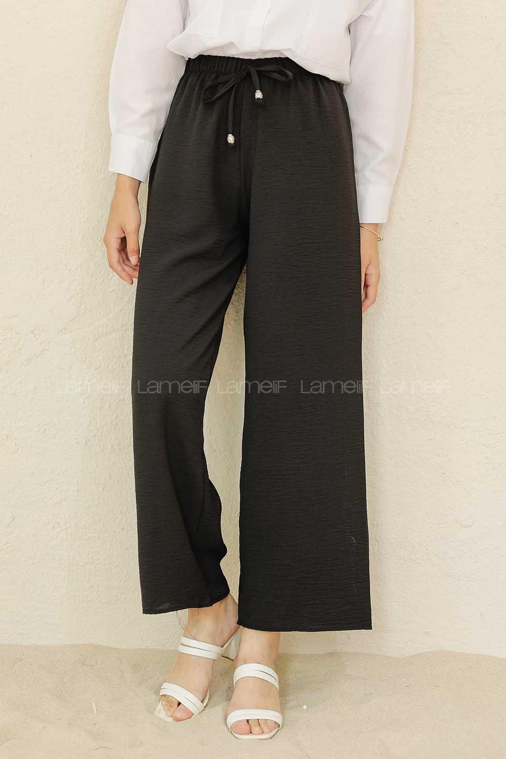Modalamelif Bel Lastikli Ayrobin Pantolon Siyah
