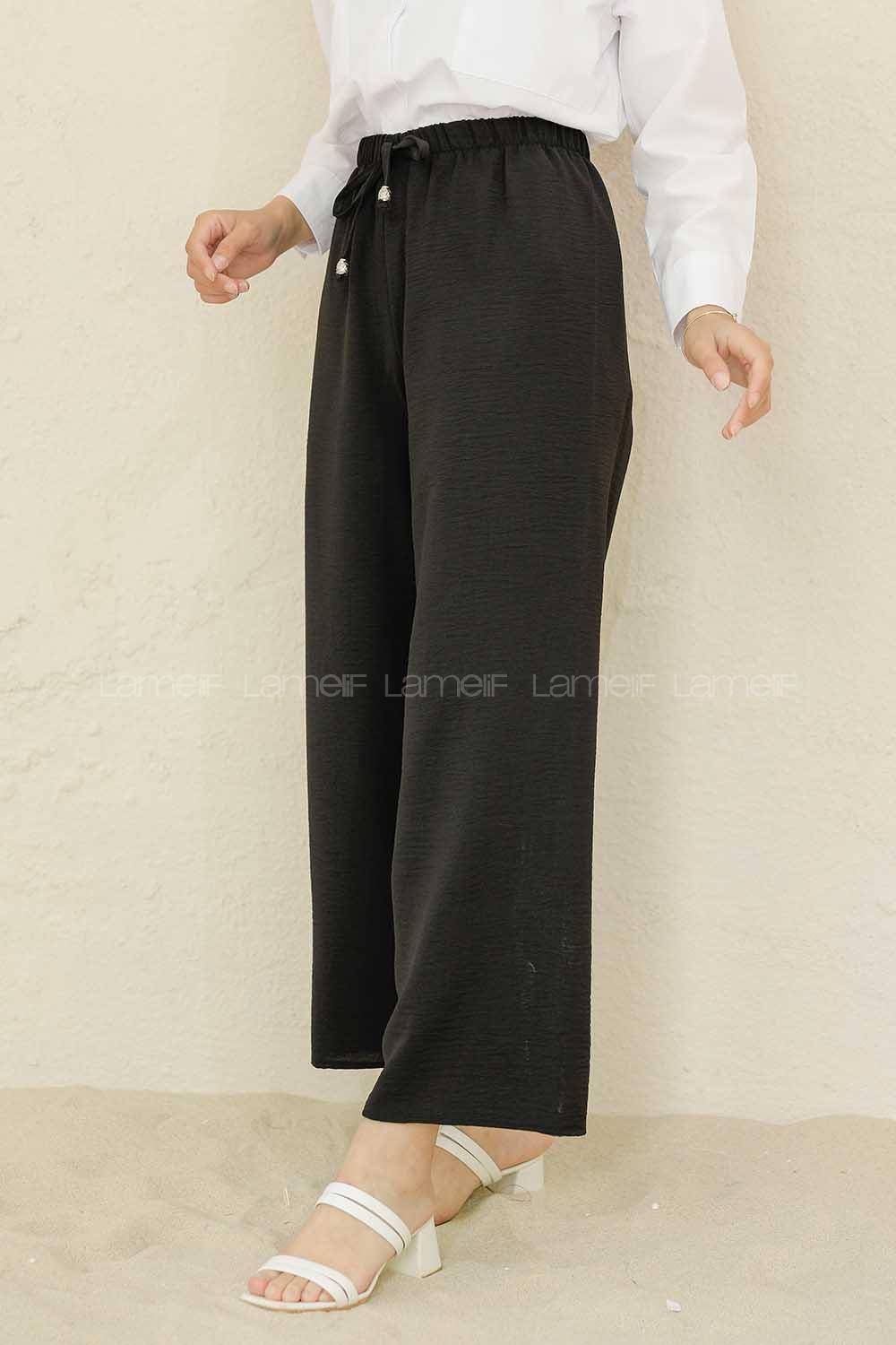 Modalamelif Bel Lastikli Ayrobin Pantolon Siyah