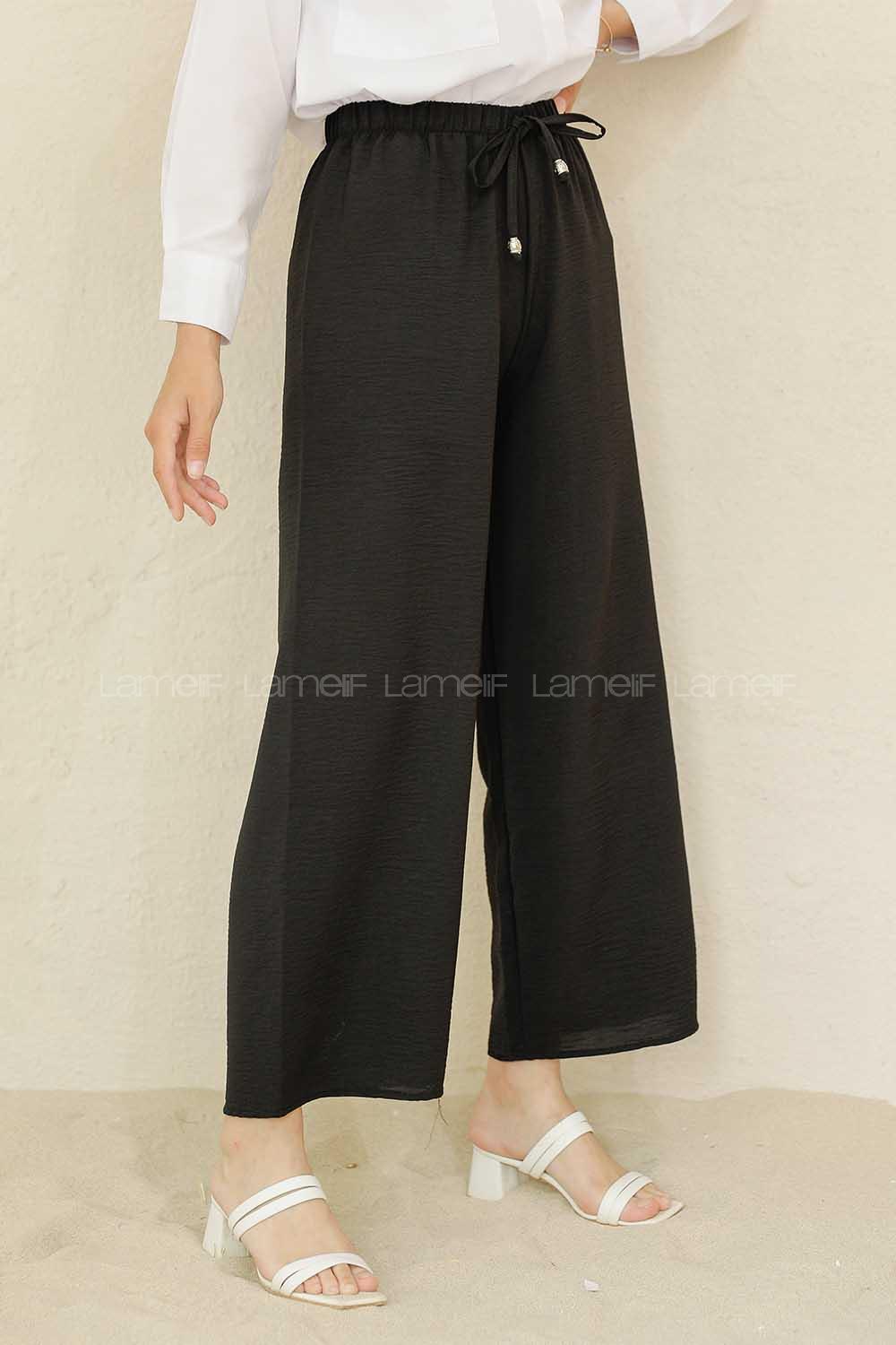 Modalamelif Bel Lastikli Ayrobin Pantolon Siyah