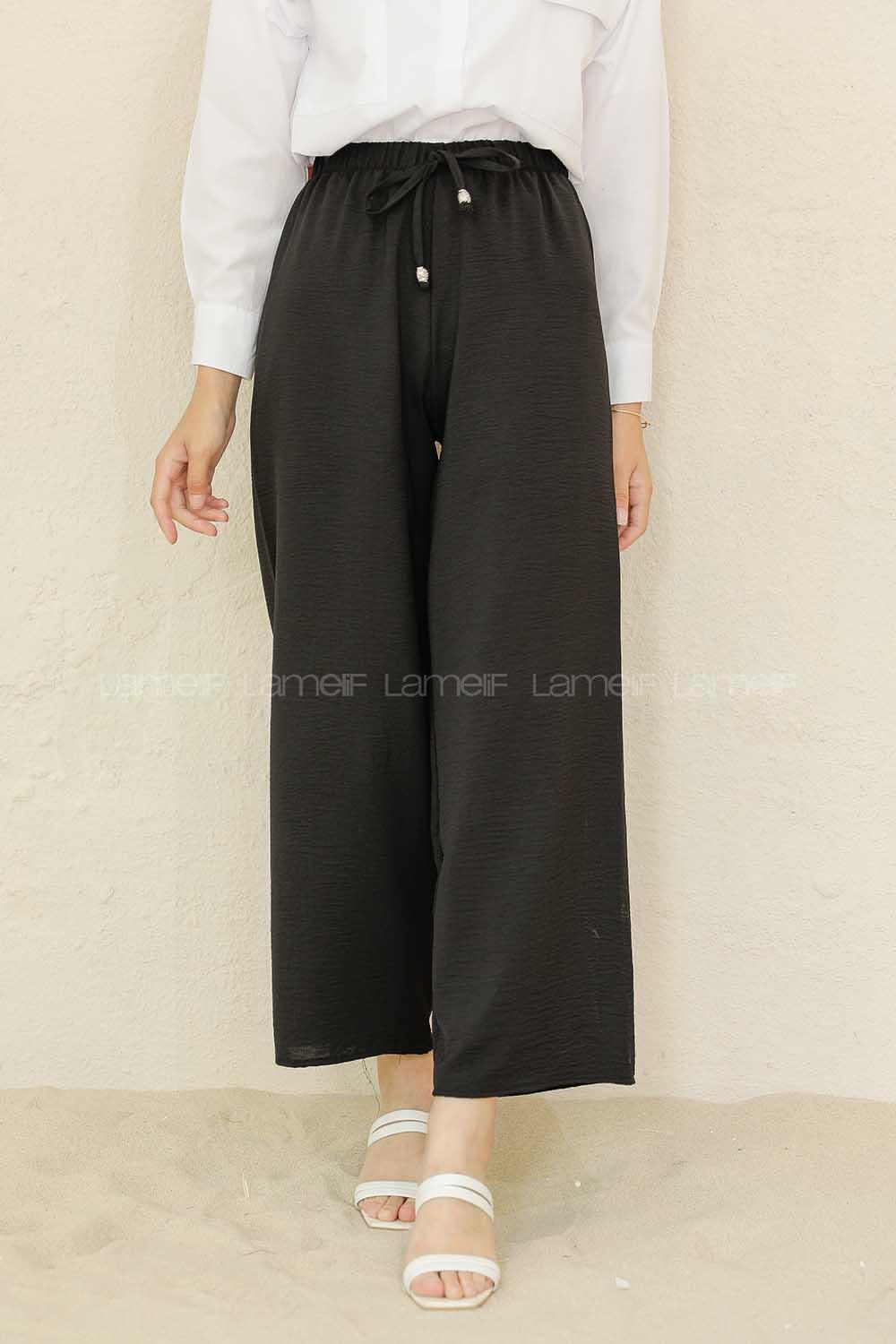 Modalamelif Bel Lastikli Ayrobin Pantolon Siyah