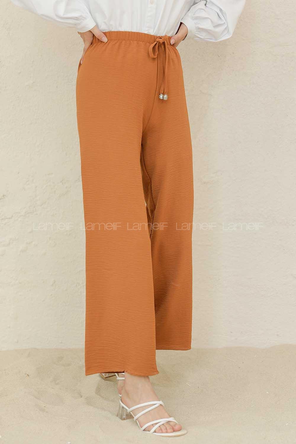 Modalamelif Bel Lastikli Ayrobin Pantolon Taba