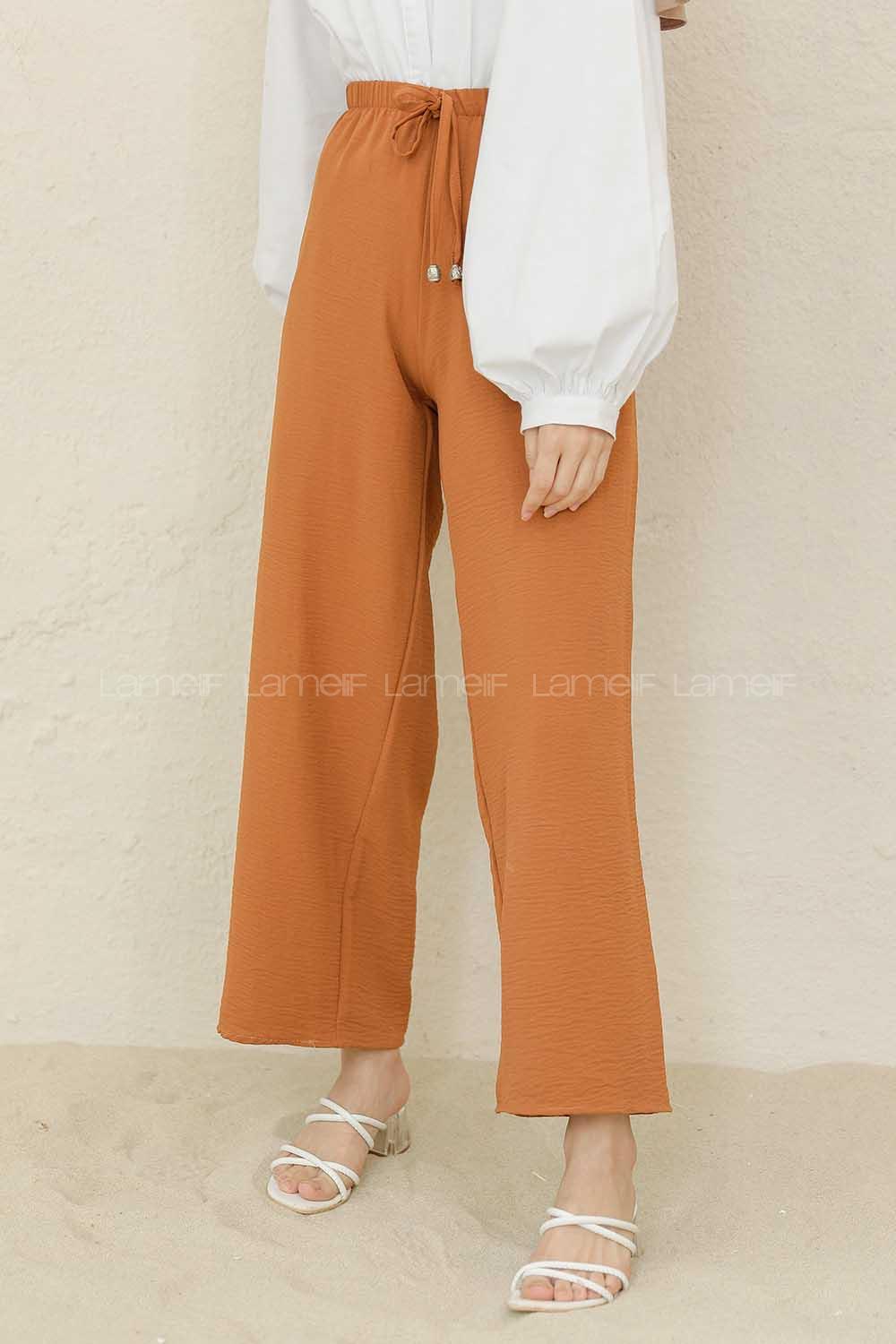 Modalamelif Bel Lastikli Ayrobin Pantolon Taba