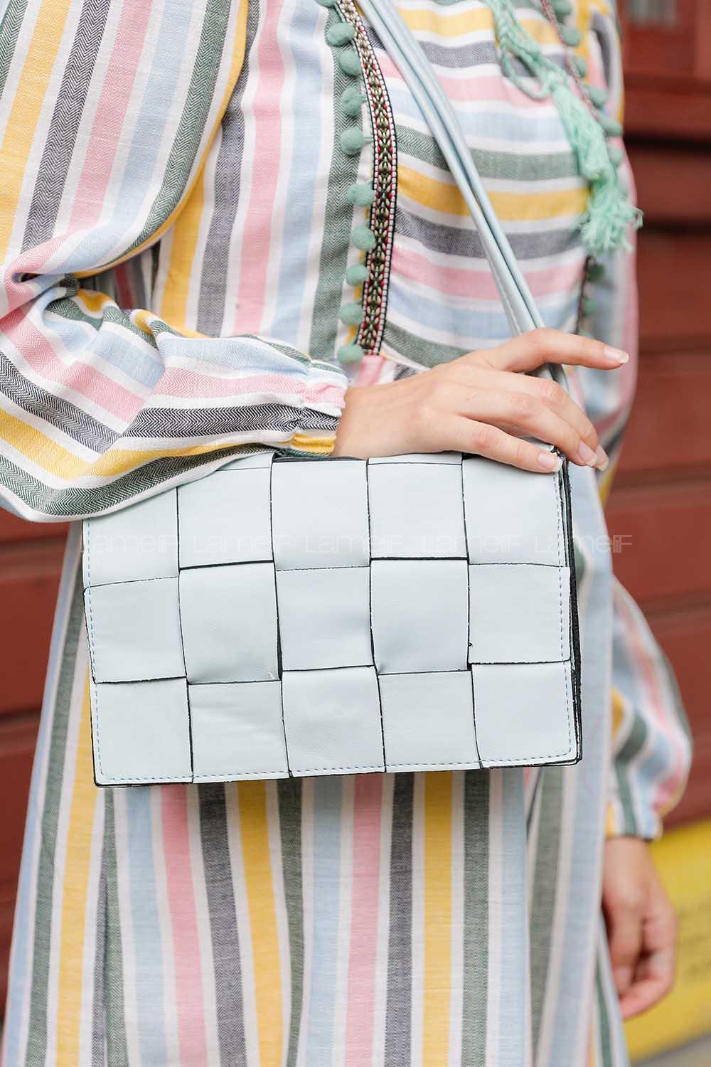 Modalamelif Hobo Örgü Desen Çanta Açık Mavi