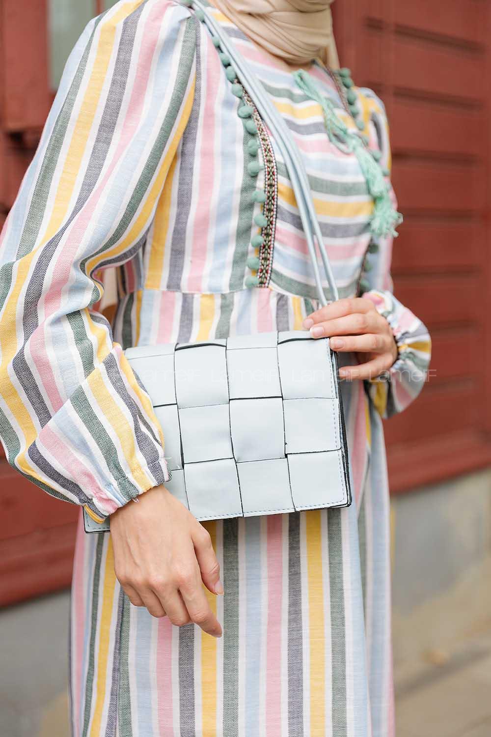 Modalamelif Hobo Örgü Desen Çanta Açık Mavi