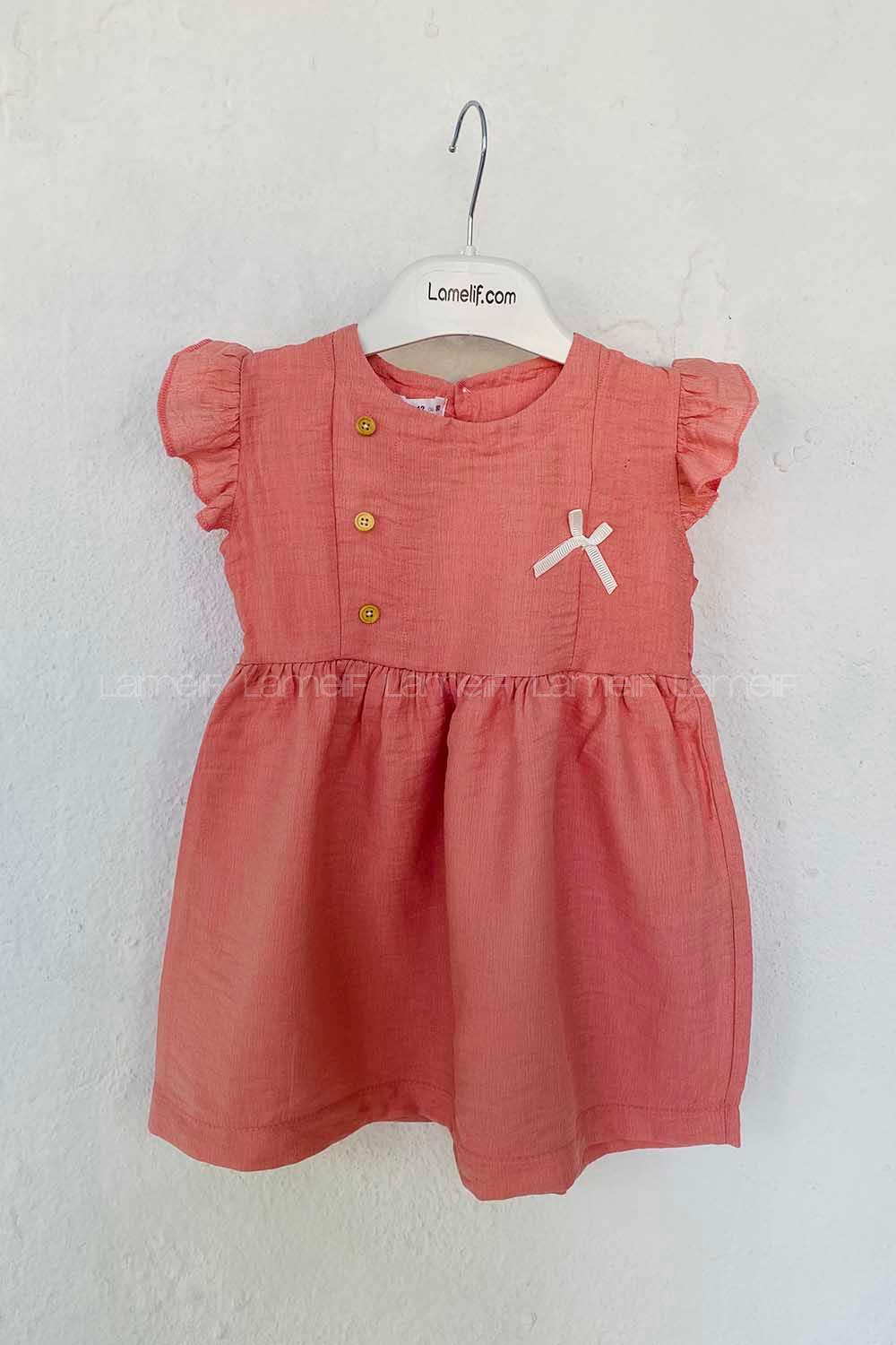 Modalamelif Kız Bebek Pudra Ham Keten Elbise