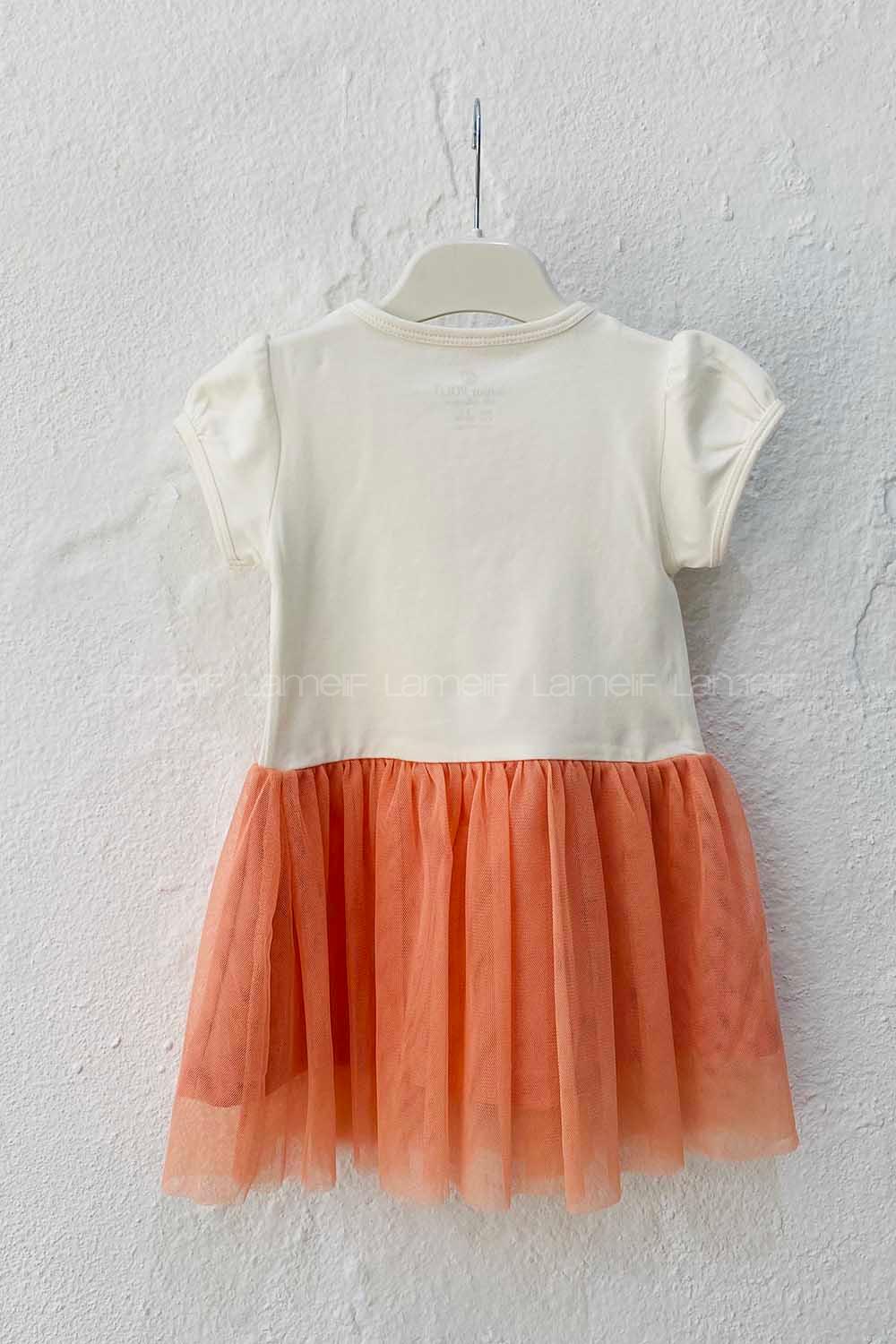 Modalamelif Kız Bebek Tavşan Nakışlı Tül Elbise Krem- Pudra