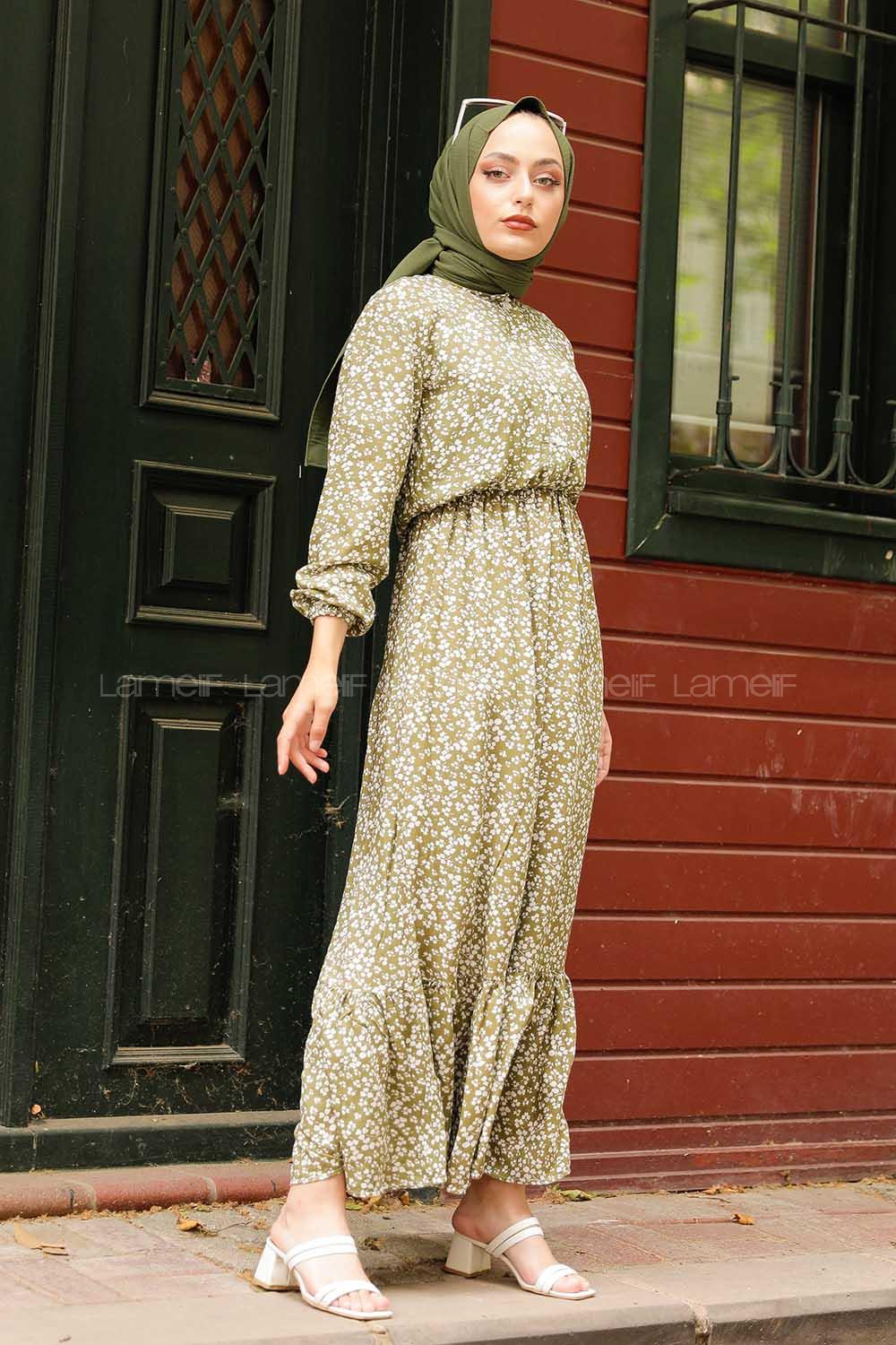 Modalamelif Minimal Papatya Elbise Yeşil