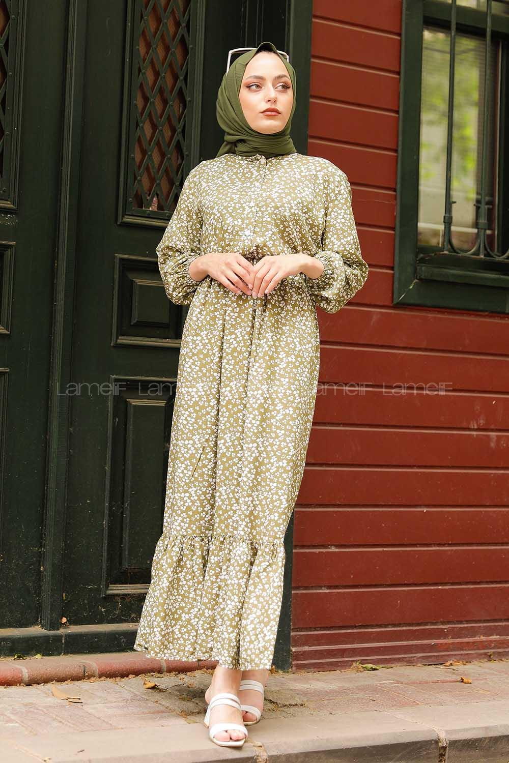 Modalamelif Minimal Papatya Elbise Yeşil