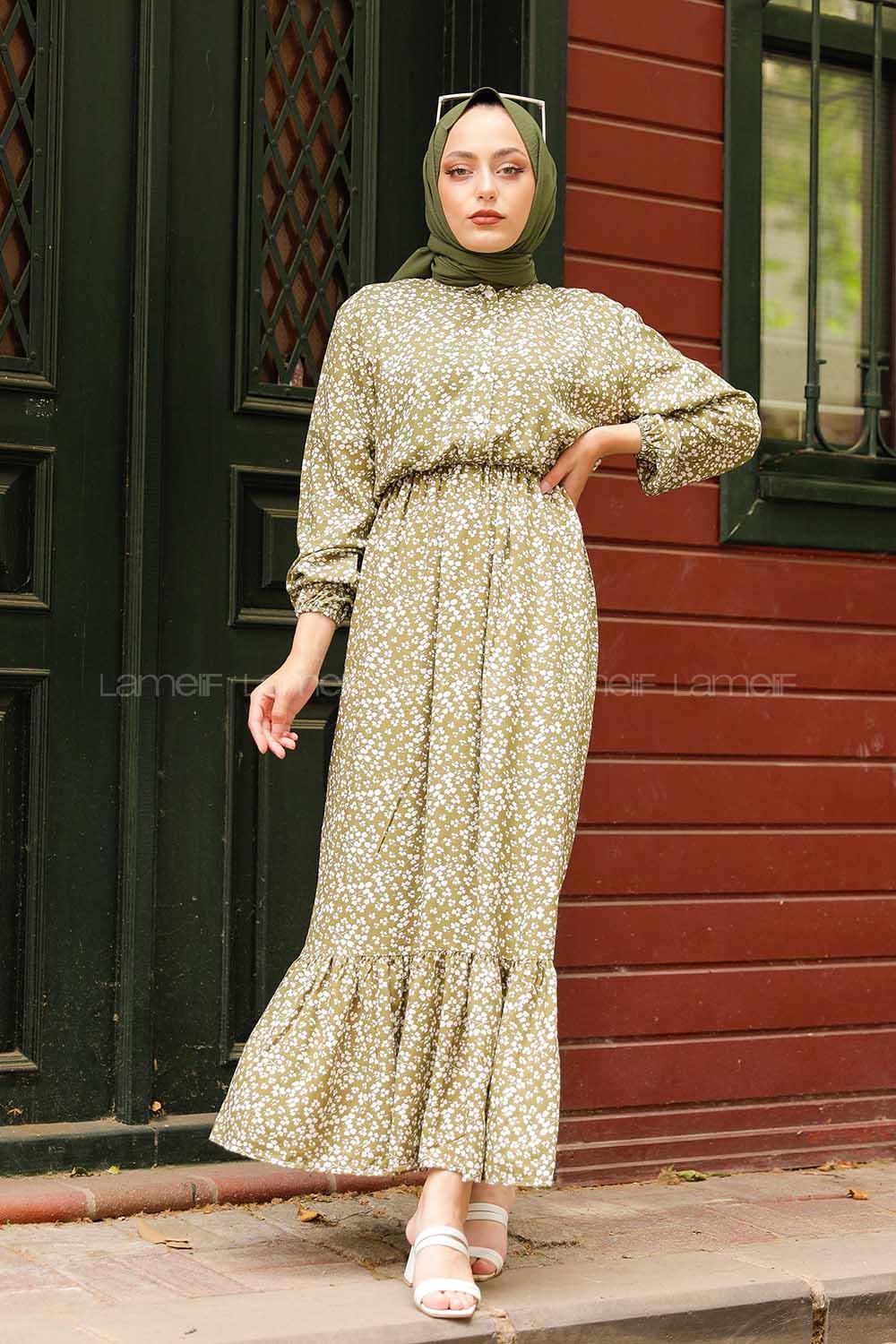 Modalamelif Minimal Papatya Elbise Yeşil