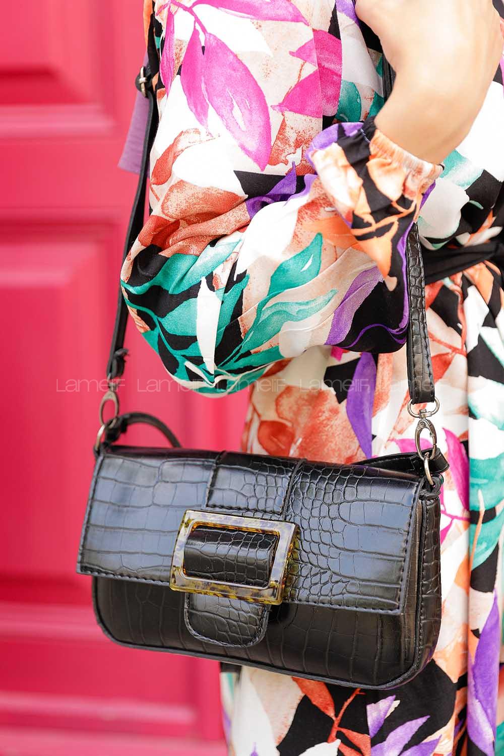 Modalamelif Trok Desen Tokalı Çanta Siyah