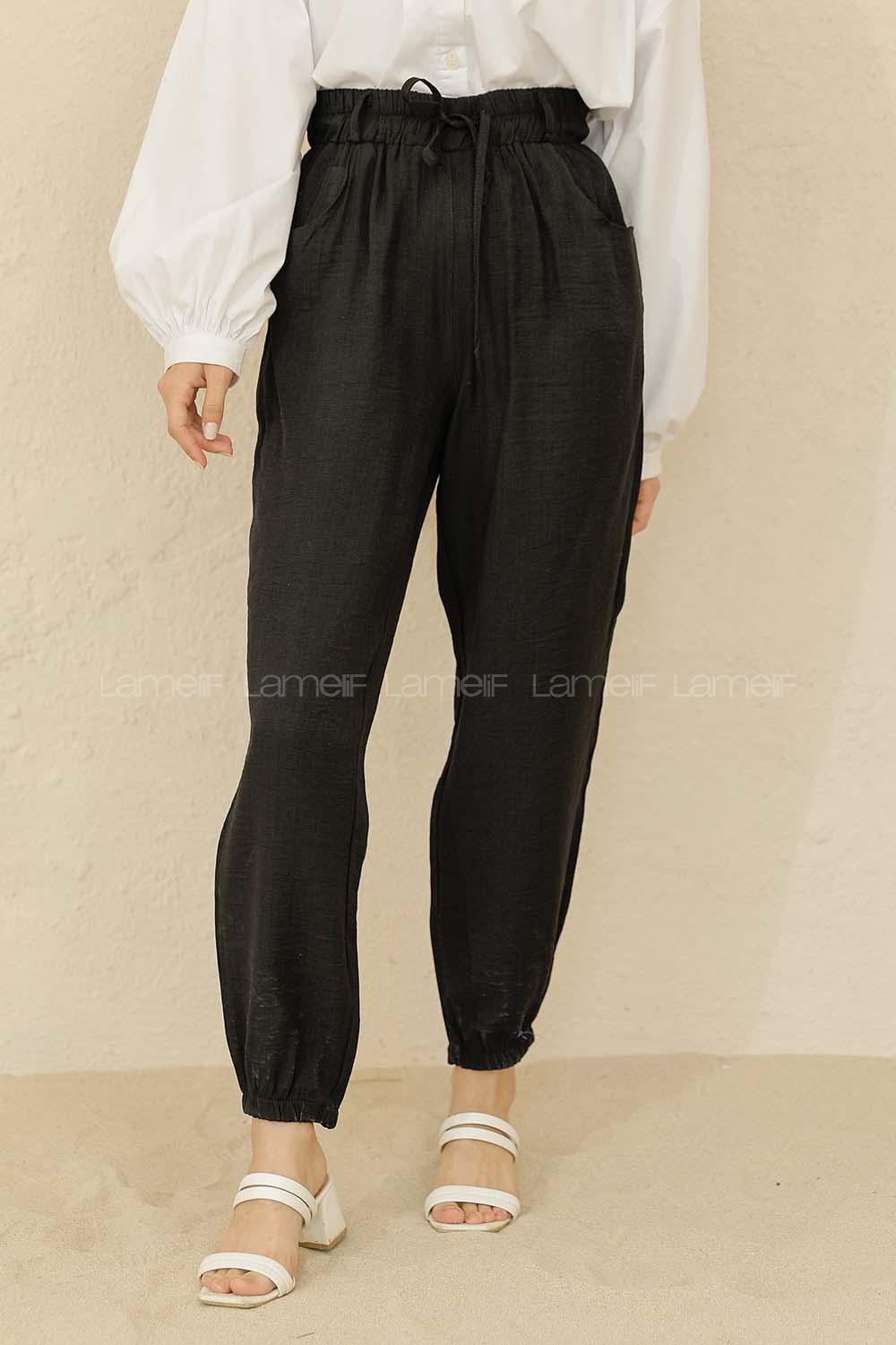 Modalamelif Beli Lastikli Cepli Pantolon Siyah