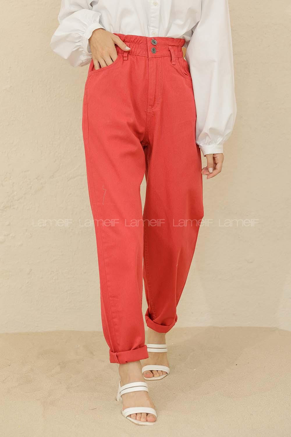 Modalamelif Beli  Lastikli Jean Kırmızı